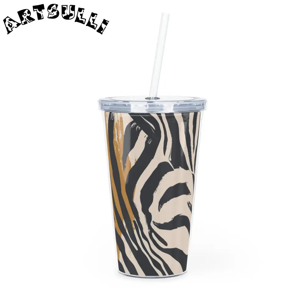 JAKKOUTTHEBXX Zebra Print Plastic Tumbler with Clear Straw
