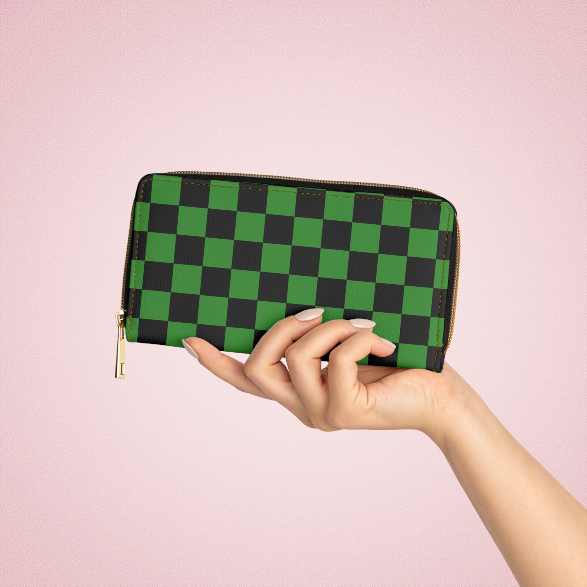 Checkerboard Green and Black Zipper Wallet, Artsulli - Art is Long, Life is Short, Accessories, , , , , , , 