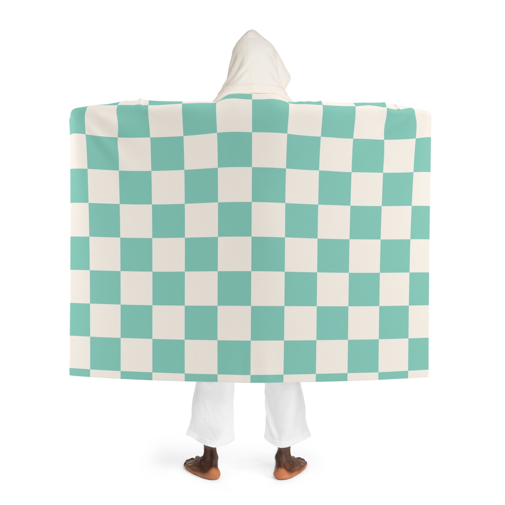 Checkerboard Light Green Hooded Sherpa Fleece Blanket, Artsulli - Art is Long, Life is Short, All Over Prints, , , , , , , 