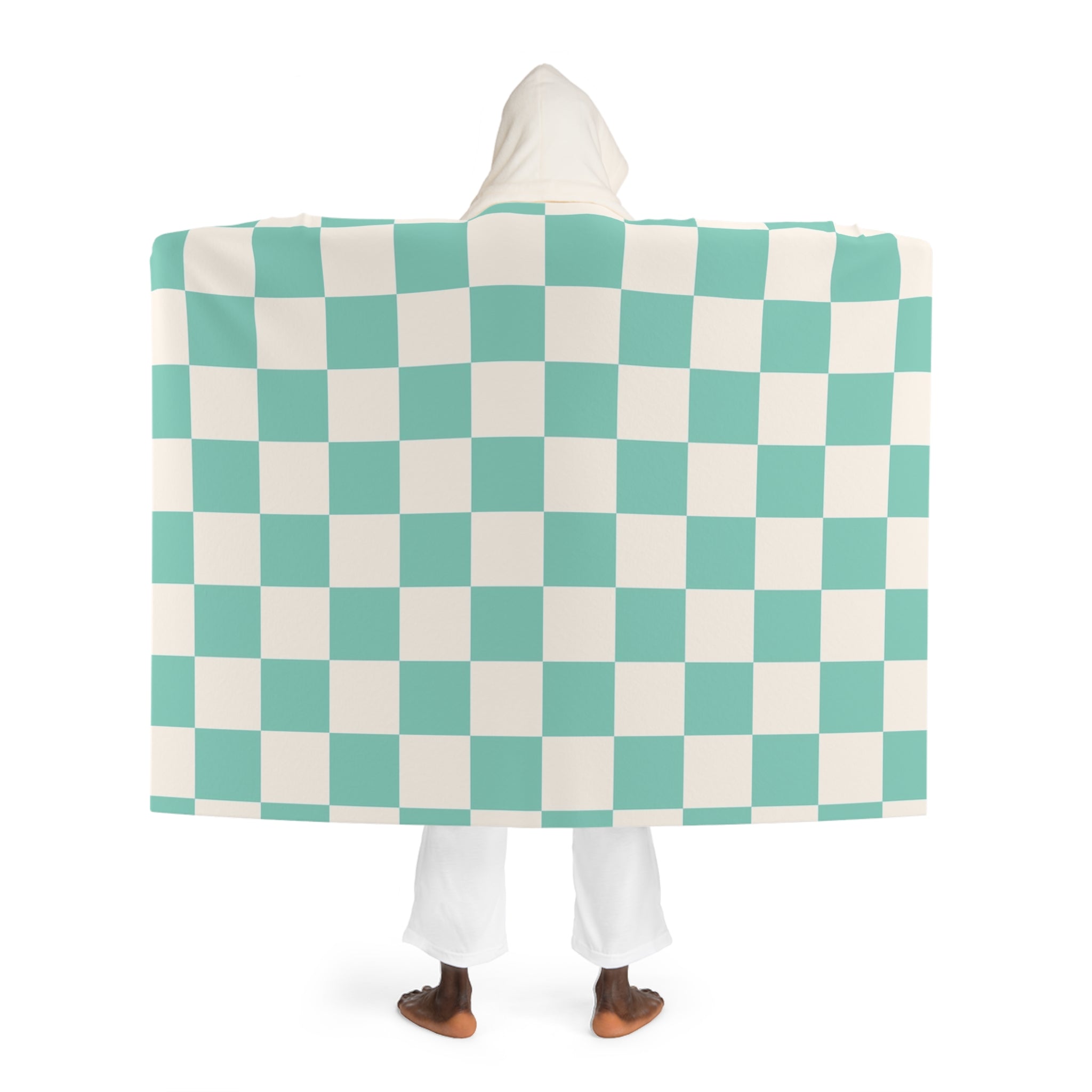 Checkerboard Light Green Hooded Sherpa Fleece Blanket, Artsulli - Art is Long, Life is Short, All Over Prints, , , , , , , 