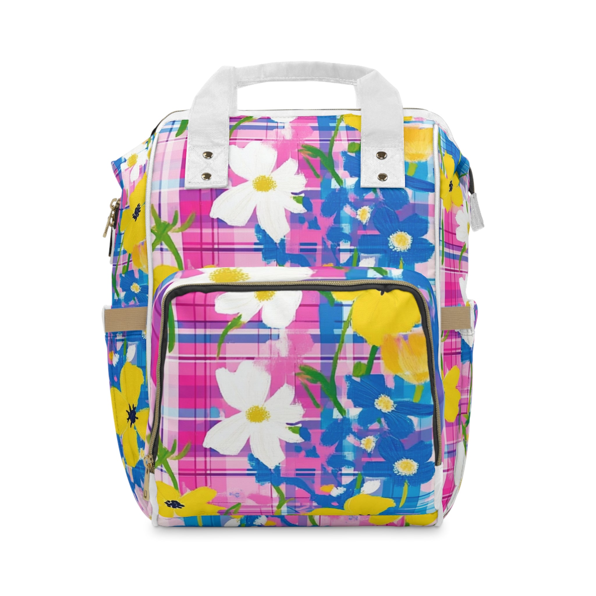 Plaid Garden Pink and Purple Multifunctional Diaper Backpack, Artsulli - Art is Long, Life is Short, Bags, Size, 15.0" × 10.8" × 6.7'', , , , , 92251571247909