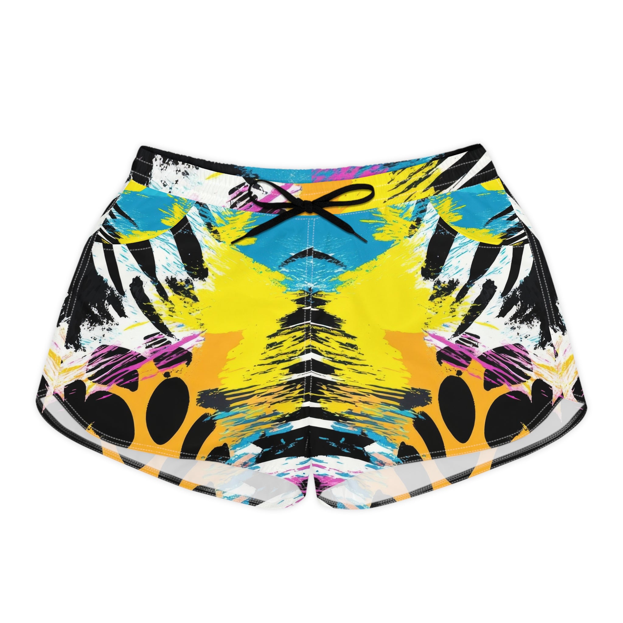 Zebra Stripes x Leopard Print x Paint Splatter Multi-Color Women's Casual Shorts (AOP), Artsulli - Art is Long, Life is Short, All Over Prints, Size, S, Color, Black drawstring, , , 15563161091648714457