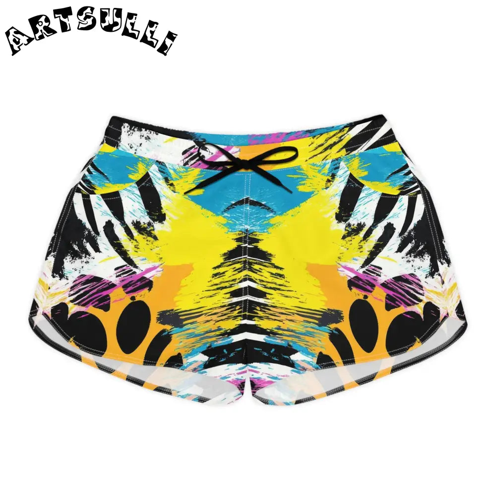 Zebra Stripes x Leopard Print x Paint Splatter Multi-Color Women's Casual Shorts (AOP), Artsulli - Art is Long, Life is Short, All Over Prints, Size, S, Color, Black drawstring, , , 15563161091648714457