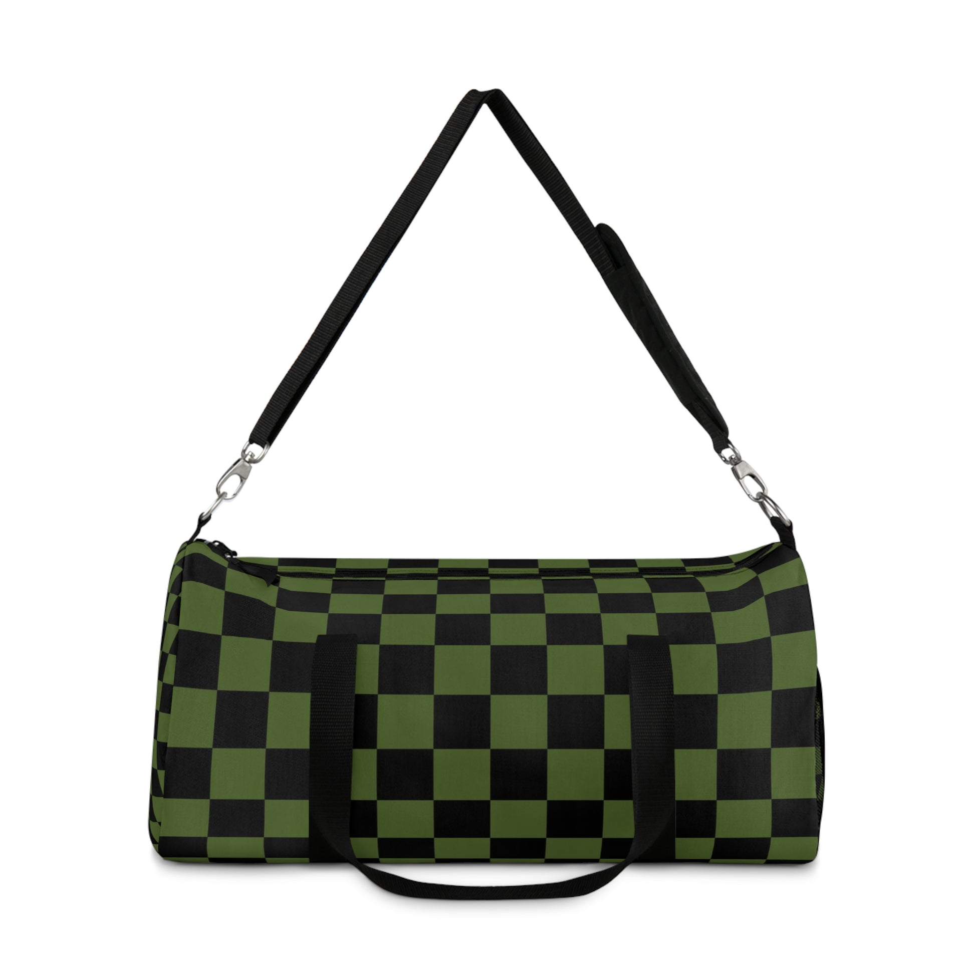 Checkerboard Olive Green and Black Duffel Bag, Artsulli - Art is Long, Life is Short, Bags, , , , , , , 