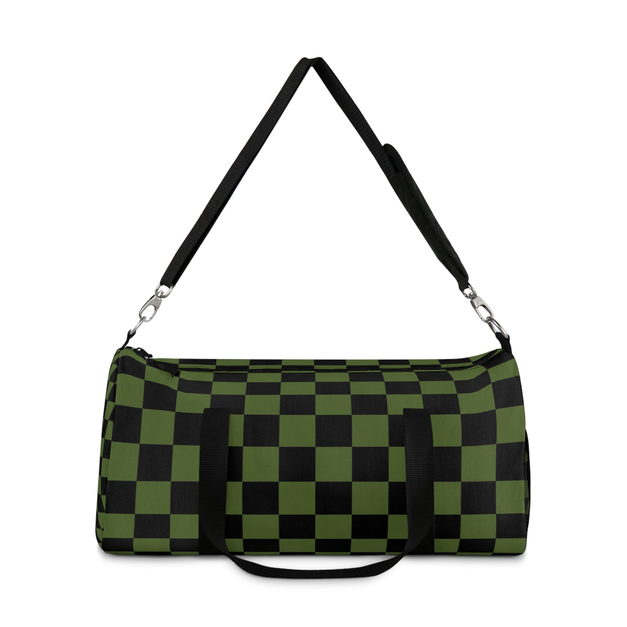 Checkerboard Olive Green and Black Duffel Bag, Artsulli - Art is Long, Life is Short, Bags, , , , , , , 