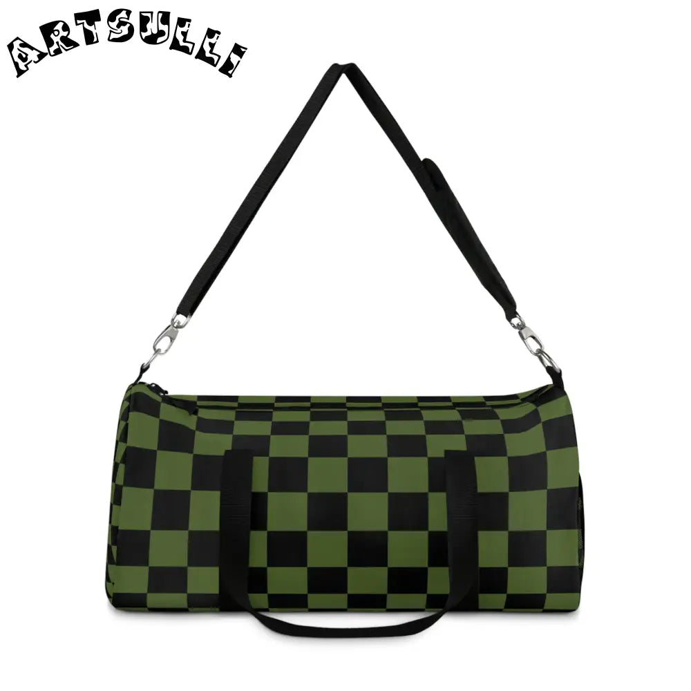 JAKKOUTTHEBXX Checkerboard Olive Green and Black Duffel Bag