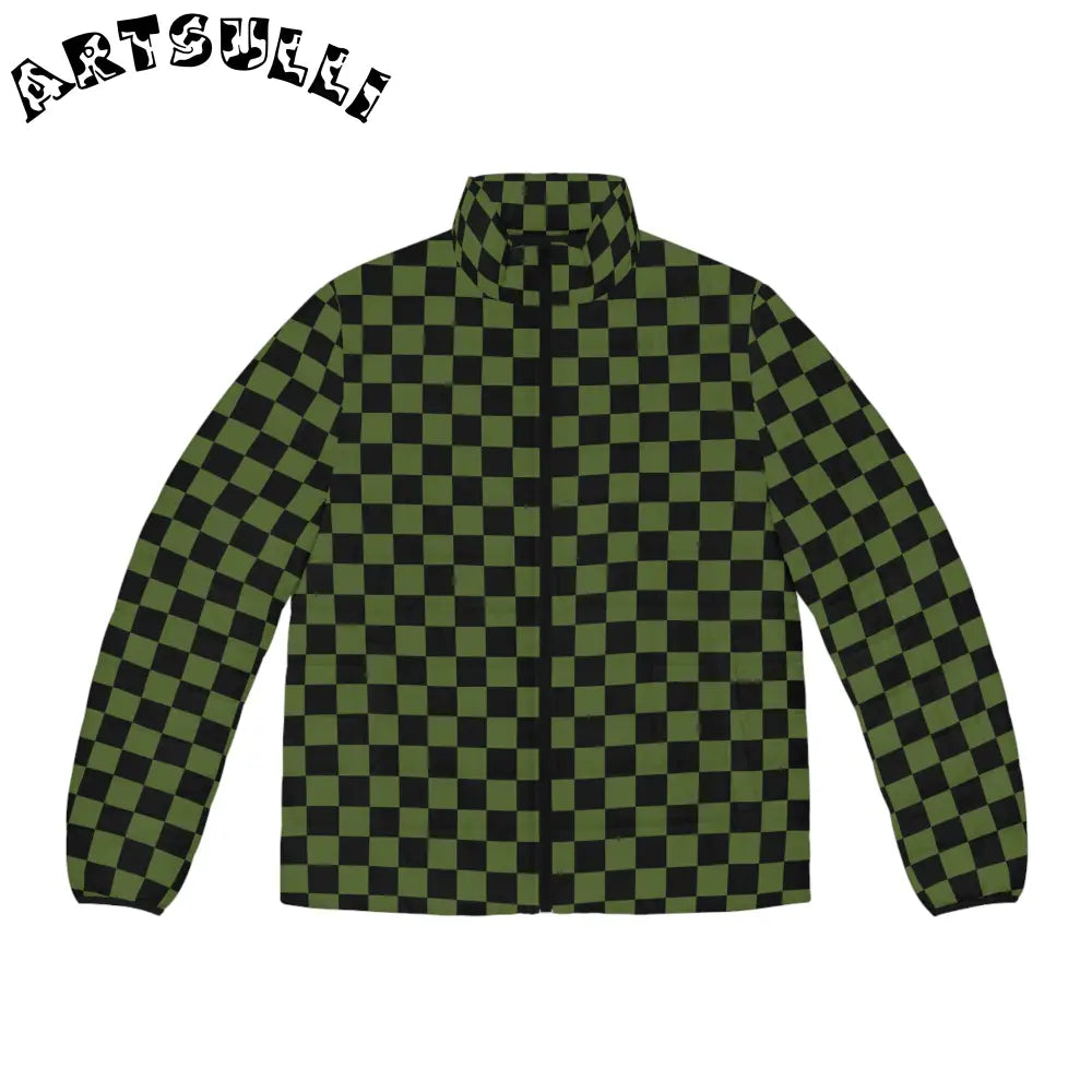 JAKKOUTTHEBXX Checkerboard Olive Green and Black Men’s Puffer Jacket