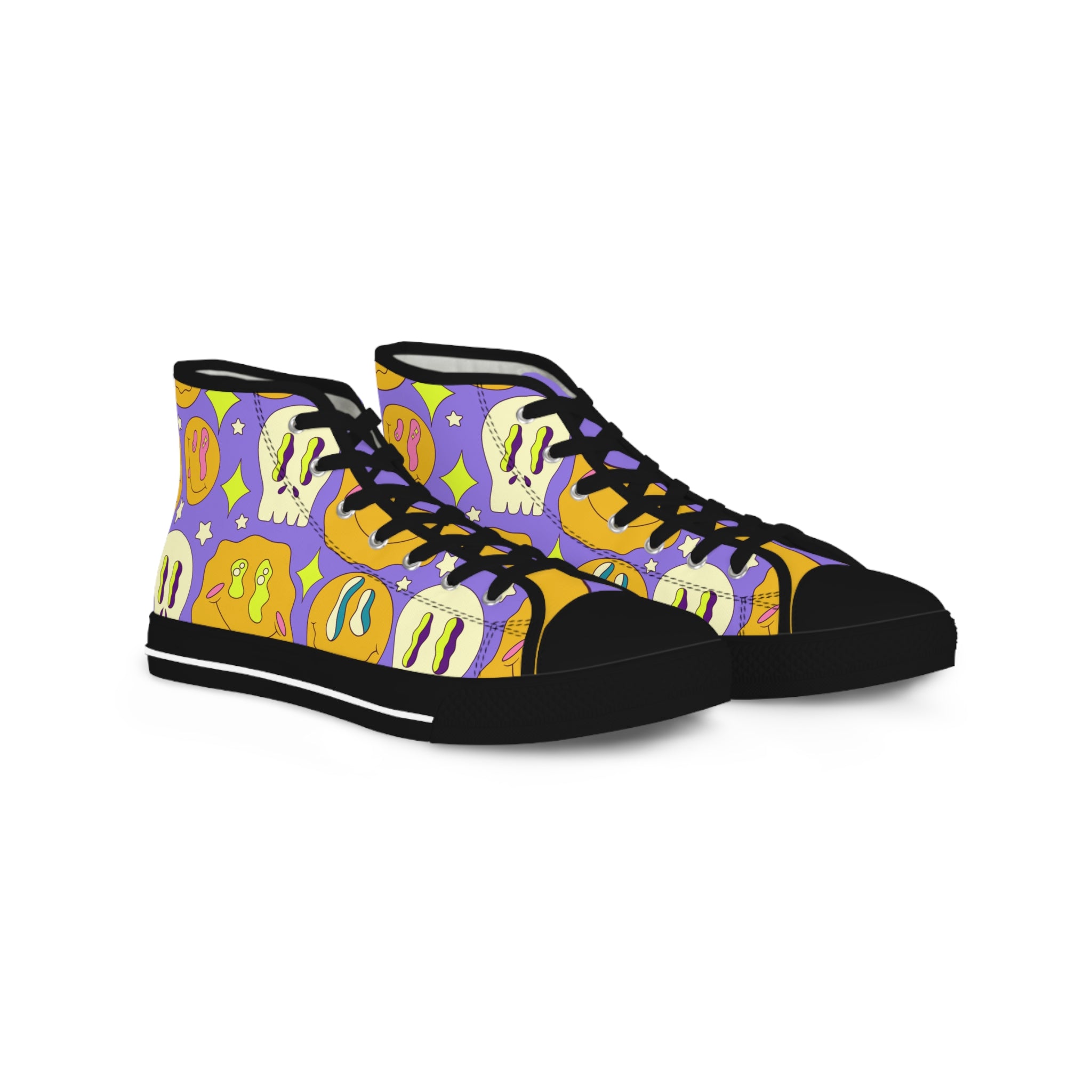 Trippy Crystallic Smiley Dayglo Men's High Top Sneakers, Artsulli - Art is Long, Life is Short, Shoes, Size, US 5, Color, Black sole, , , 13490251035764
