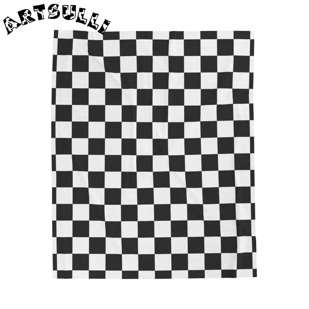 JAKKOUTTHEBXX Checkerboard White and Black Velveteen Plush Blanket