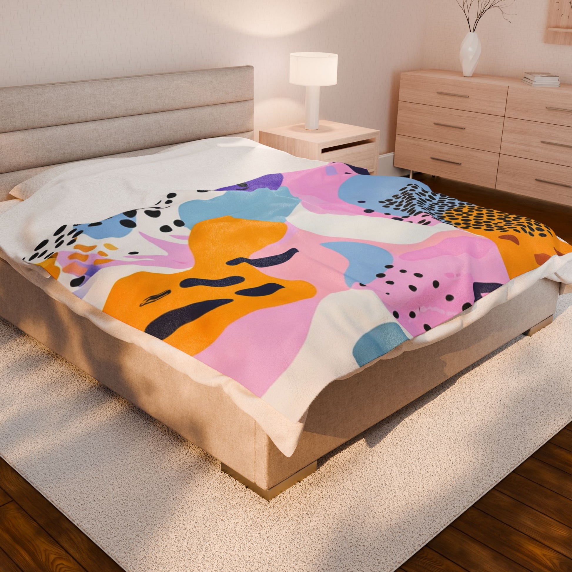 Colorful Abstract Dots and Shapes Velveteen Plush Blanket, Artsulli - Art is Long, Life is Short, All Over Prints, , , , , , , 