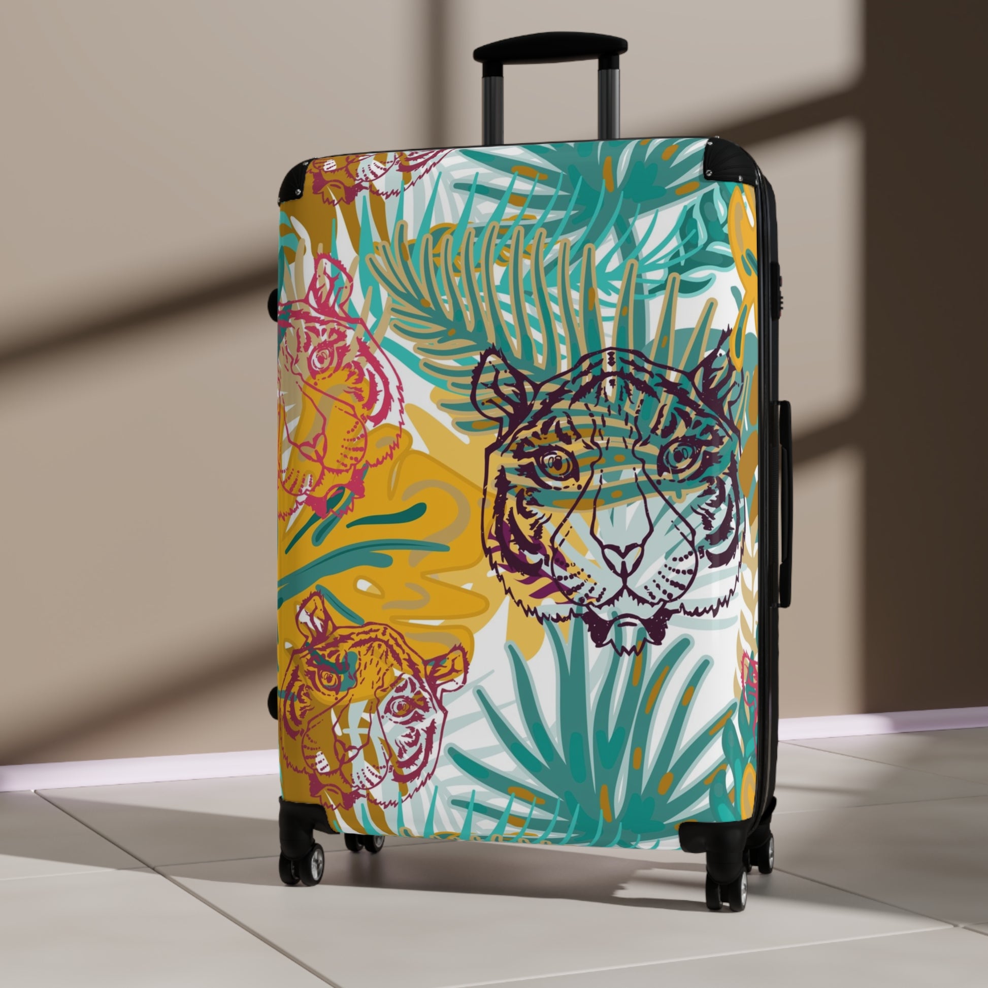 Tropical Jungle Tigers Brown and Green Suitcase, Artsulli - Art is Long, Life is Short, Bags, , , , , , , 