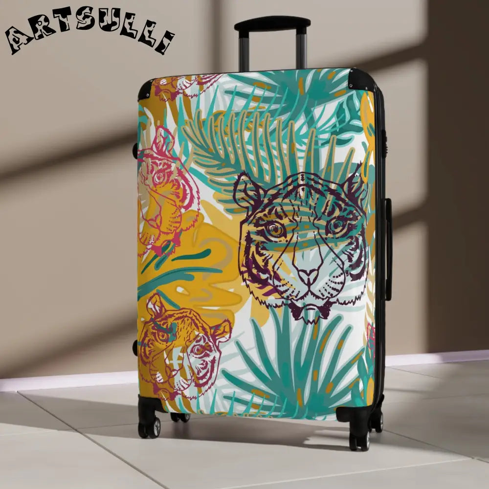 JAKKOUTTHEBXX Tropical Jungle Tigers Brown and Green Suitcase