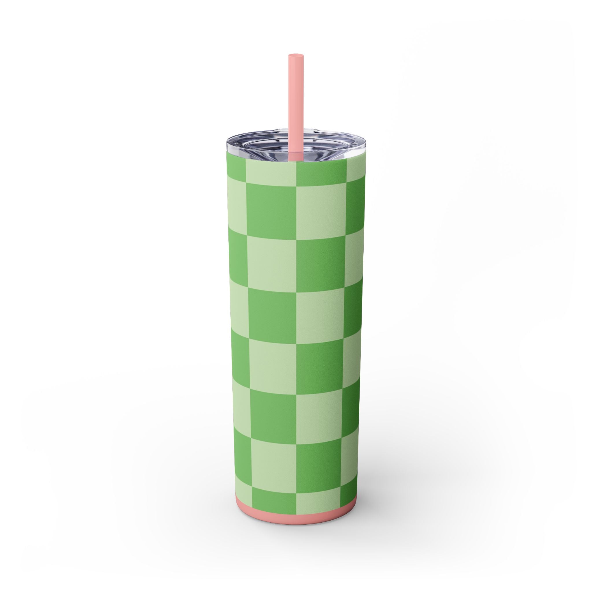 Checkerboard Green Skinny Tumbler with Straw, 20oz, Artsulli - Art is Long, Life is Short, Mug, , , , , , , 