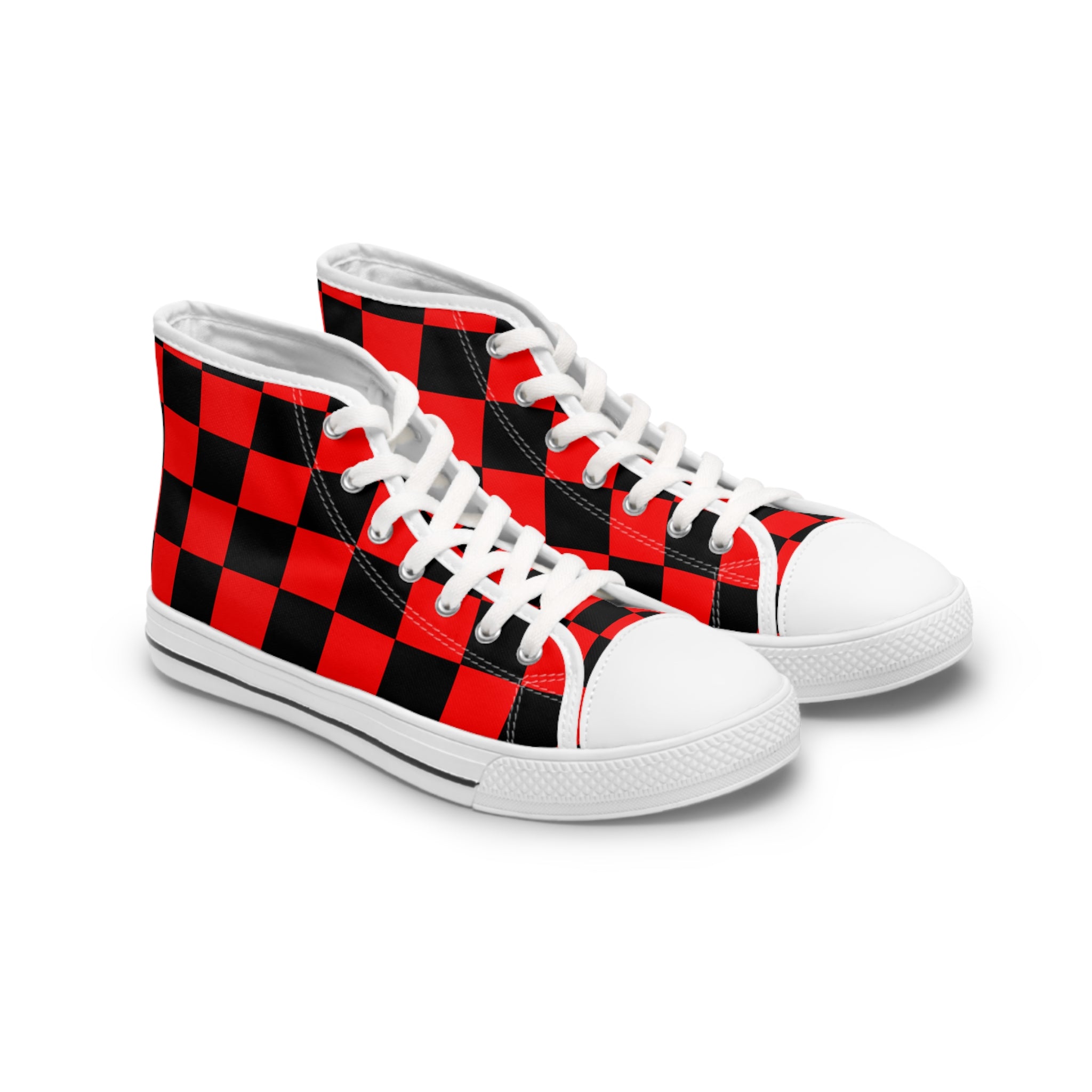 Checkerboard Red and Black Women's High Top Sneakers, Artsulli - Art is Long, Life is Short, Shoes, Size, US 5.5, Color, White sole, , , 21081918604317388972