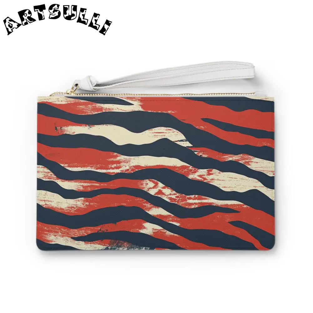 JAKKOUTTHEBXX Abstract Red Navy Blue Cream Clutch Bag with White