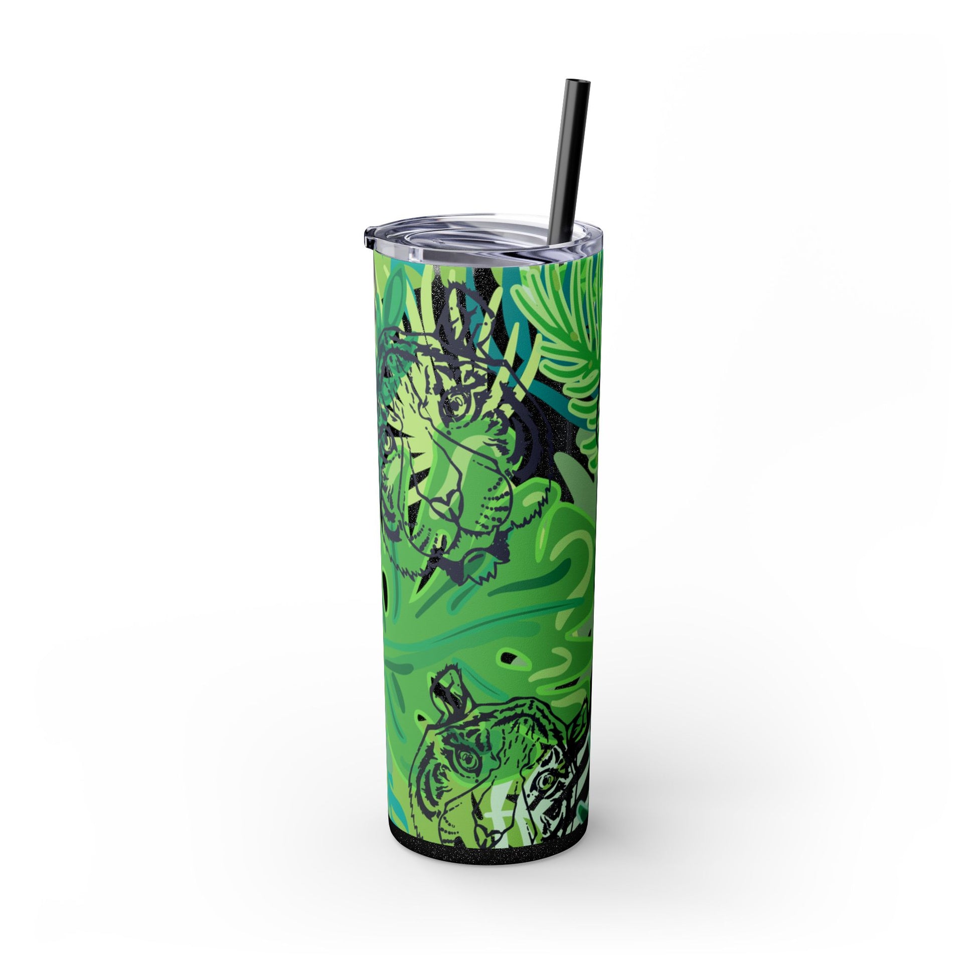 Tropical Jungle Tigers Green Skinny Tumbler with Straw, 20oz, Artsulli - Art is Long, Life is Short, Mug, , , , , , , 