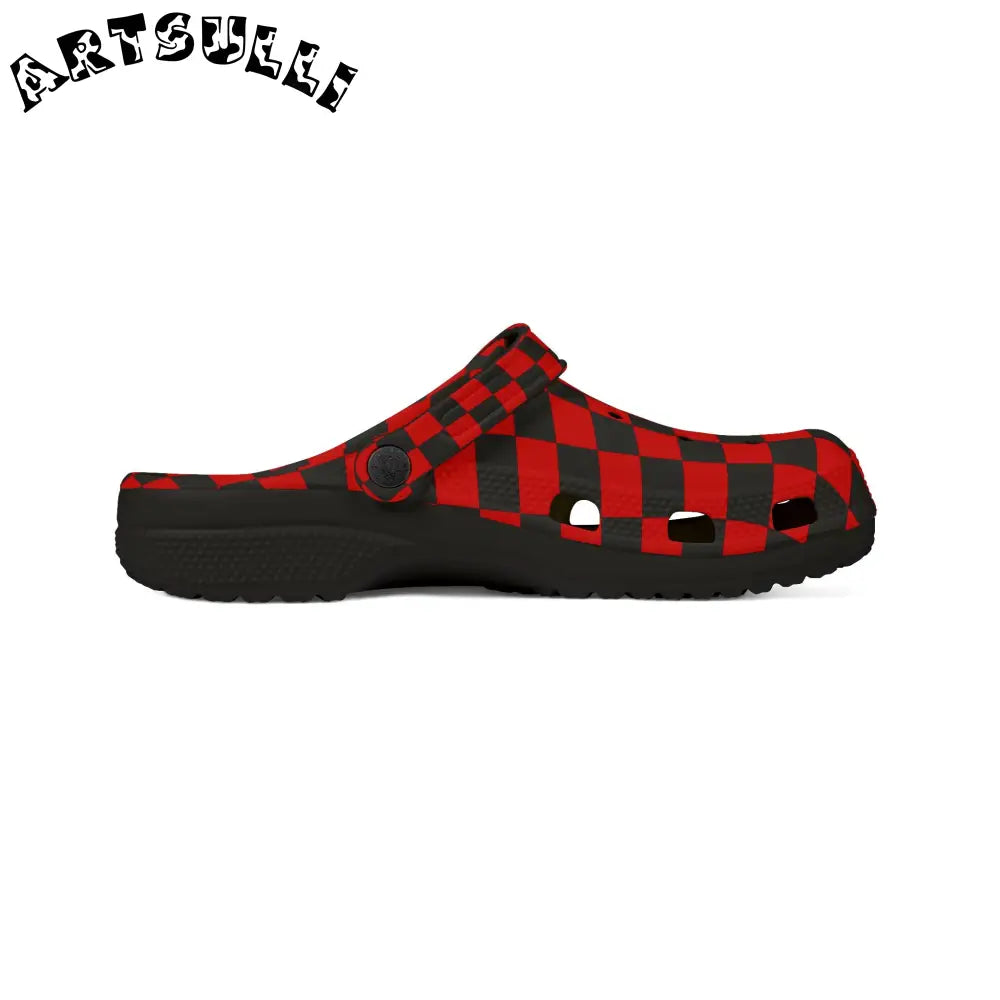 JAKKOUTTHEBXX Checkerboard Red and Black EVA Foam Rubber Shoes (AOP)