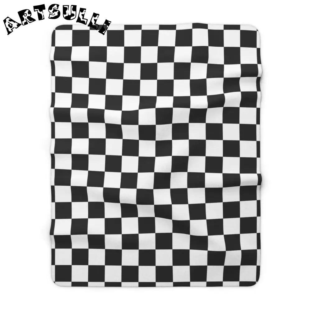 JAKKOUTTHEBXX Checkerboard White and Black Sherpa Fleece Blanket