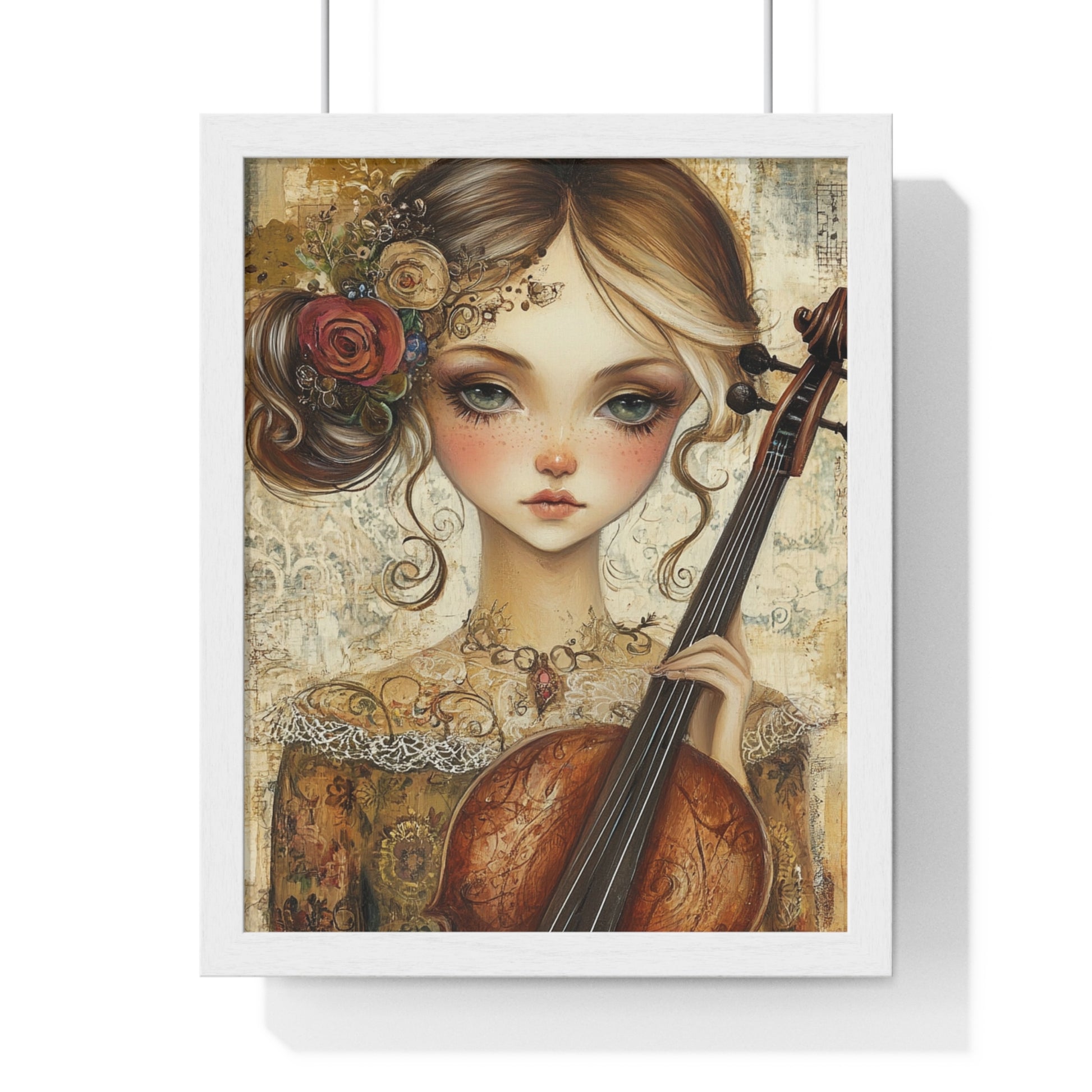 Woman With A Violin IV Vertical Framed Poster, Artsulli - Art is Long, Life is Short, Poster, Size, 11″ x 14″, Color, White, , , 29903180032108870903