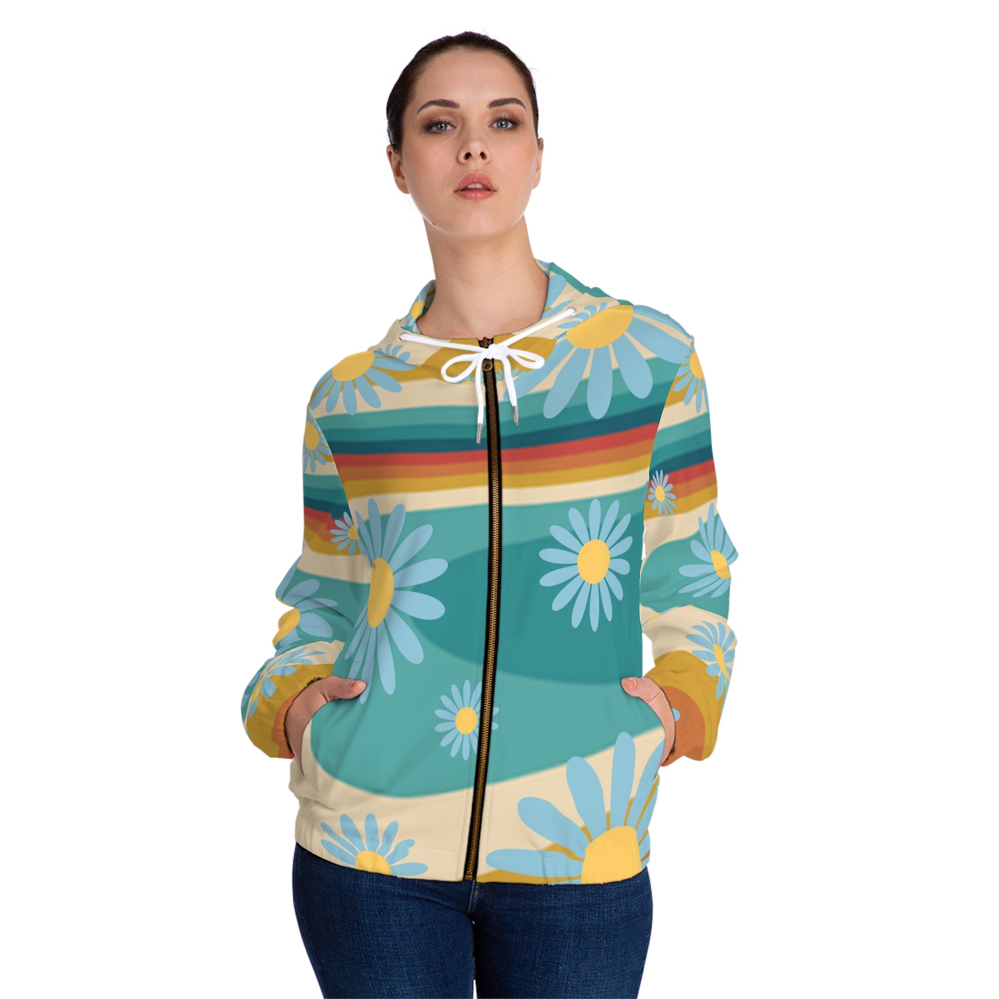 Psychedelic Floral Hills Multi-Color Women’s Full-Zip Hoodie (AOP), Artsulli - Art is Long, Life is Short, All Over Prints, , , , , , , 