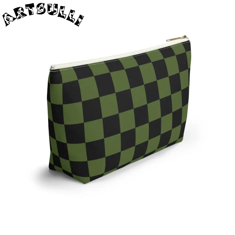 JAKKOUTTHEBXX Checkerboard Olive Green and Black Accessory Pouch w