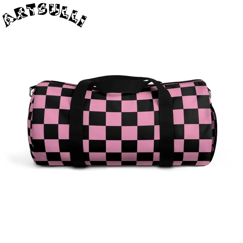 JAKKOUTTHEBXX Checkerboard Black and Pink Duffel Bag JAKKOUTTHEBXX