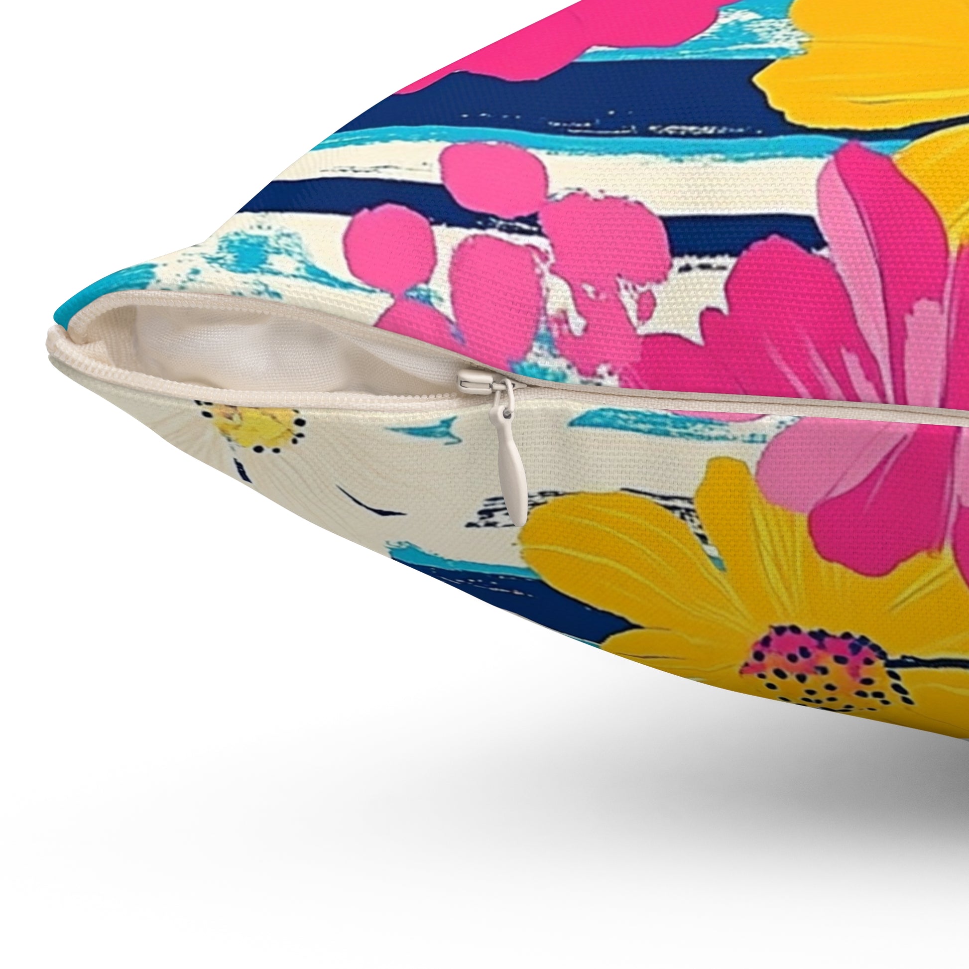 Dayglo Floral Stripes Multi-Color Spun Polyester Square Pillow, Artsulli - Art is Long, Life is Short, Home Decor, , , , , , , 