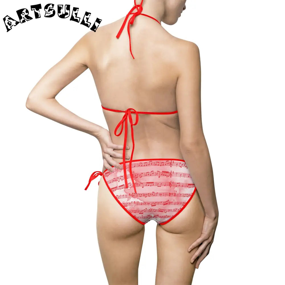 JAKKOUTTHEBXX Pink Musical Note Art Printed Bikini Swimsuit 2025
