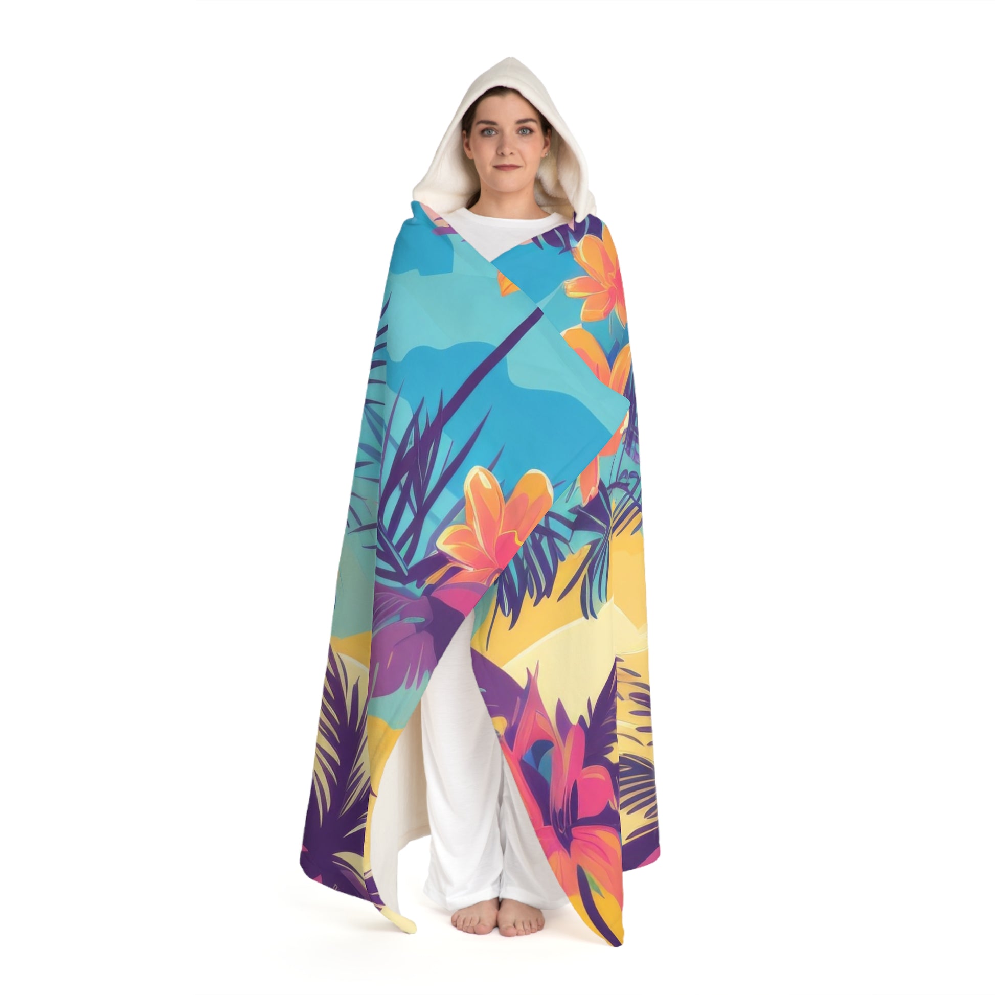 Sunset Paradise Hooded Sherpa Fleece Blanket, Artsulli - Art is Long, Life is Short, All Over Prints, , , , , , , 