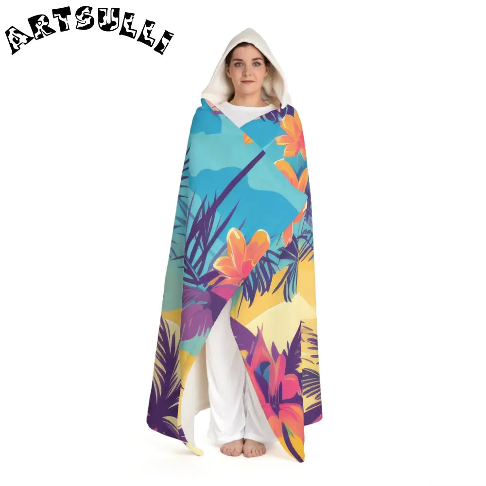 JAKKOUTTHEBXX Sunset Paradise Hooded Sherpa Fleece Blanket