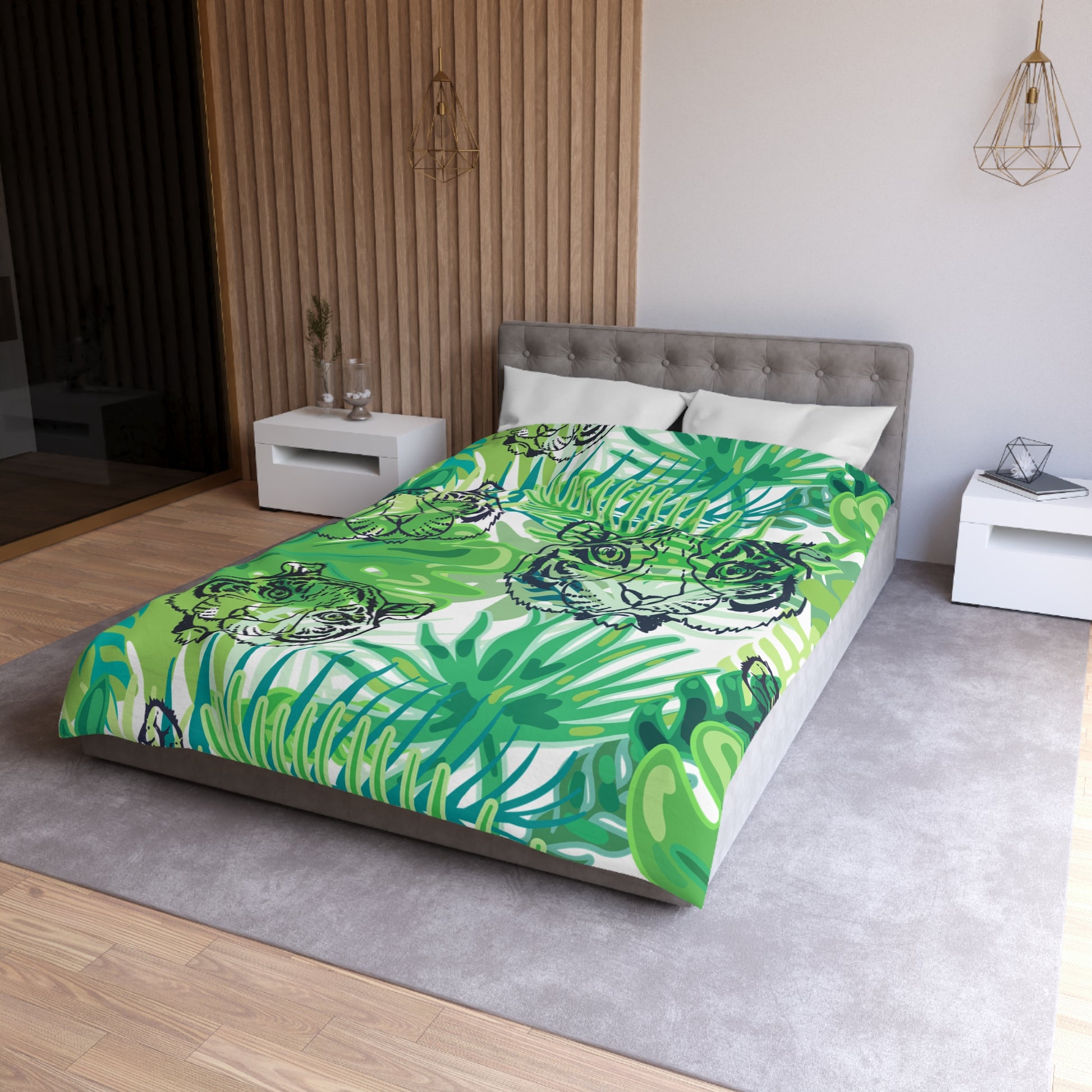 Tropical Jungle Tigers Green Microfiber Duvet Cover, Artsulli - Art is Long, Life is Short, Home Decor, , , , , , , 