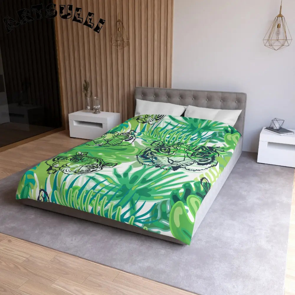 JAKKOUTTHEBXX Tropical Jungle Tigers Green Microfiber Duvet Cover