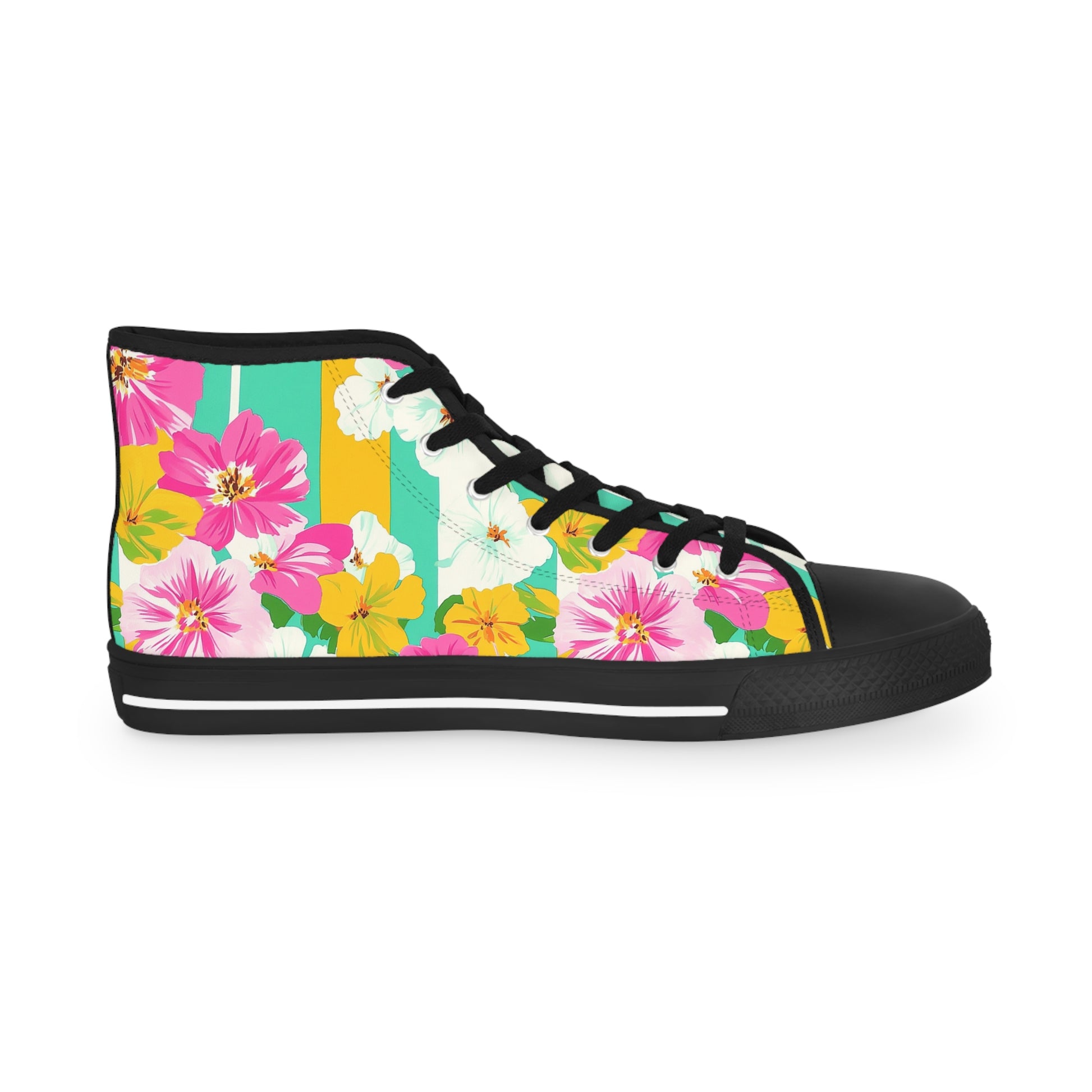 Pastel x Floral x Stripes Multi-Color Men's High Top Sneakers, Artsulli - Art is Long, Life is Short, Shoes, , , , , , , 