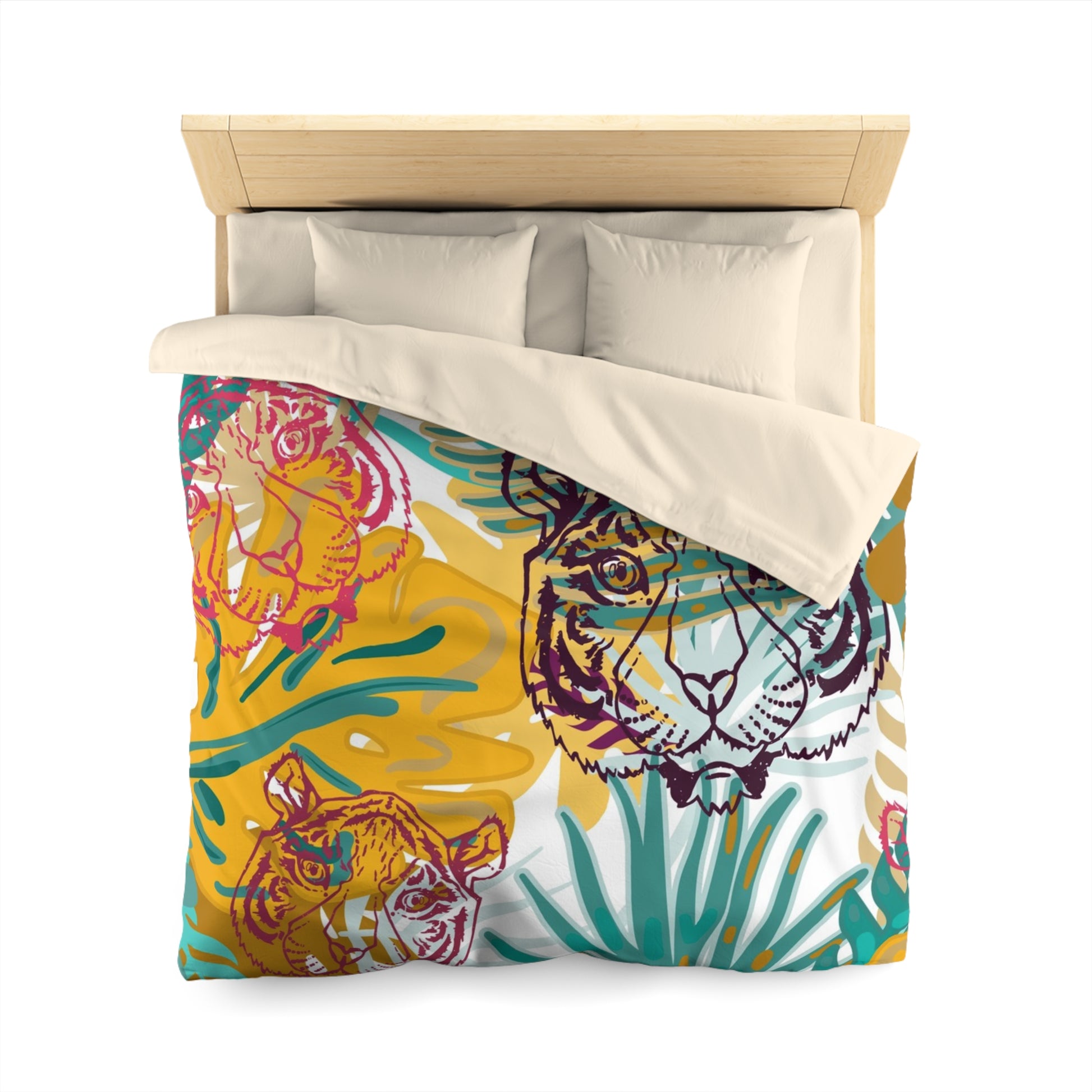 Tropical Jungle Tigers Brown and Green Microfiber Duvet Cover, Artsulli - Art is Long, Life is Short, Home Decor, , , , , , , 