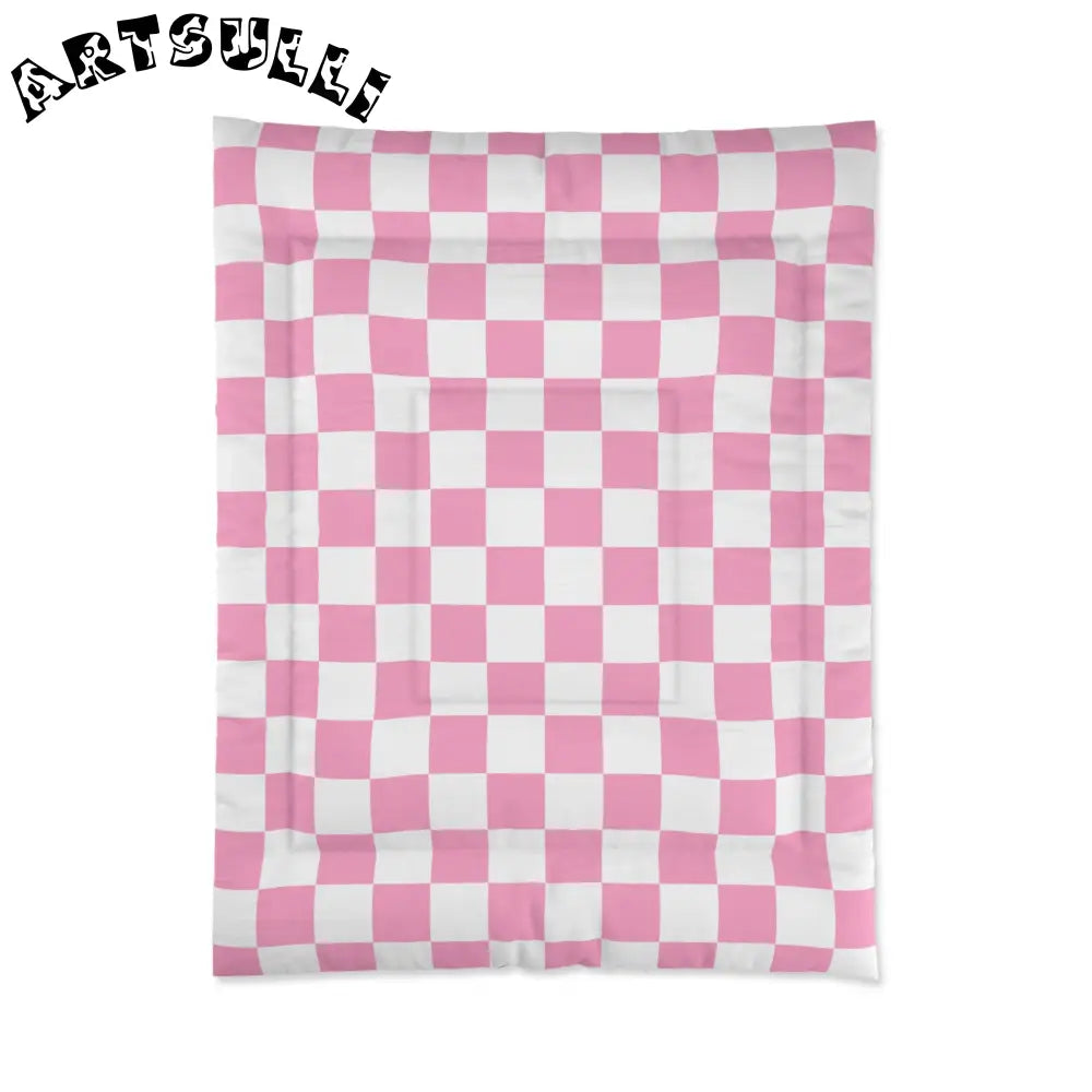 JAKKOUTTHEBXX Checkerboard Hot Pink and White Comforter