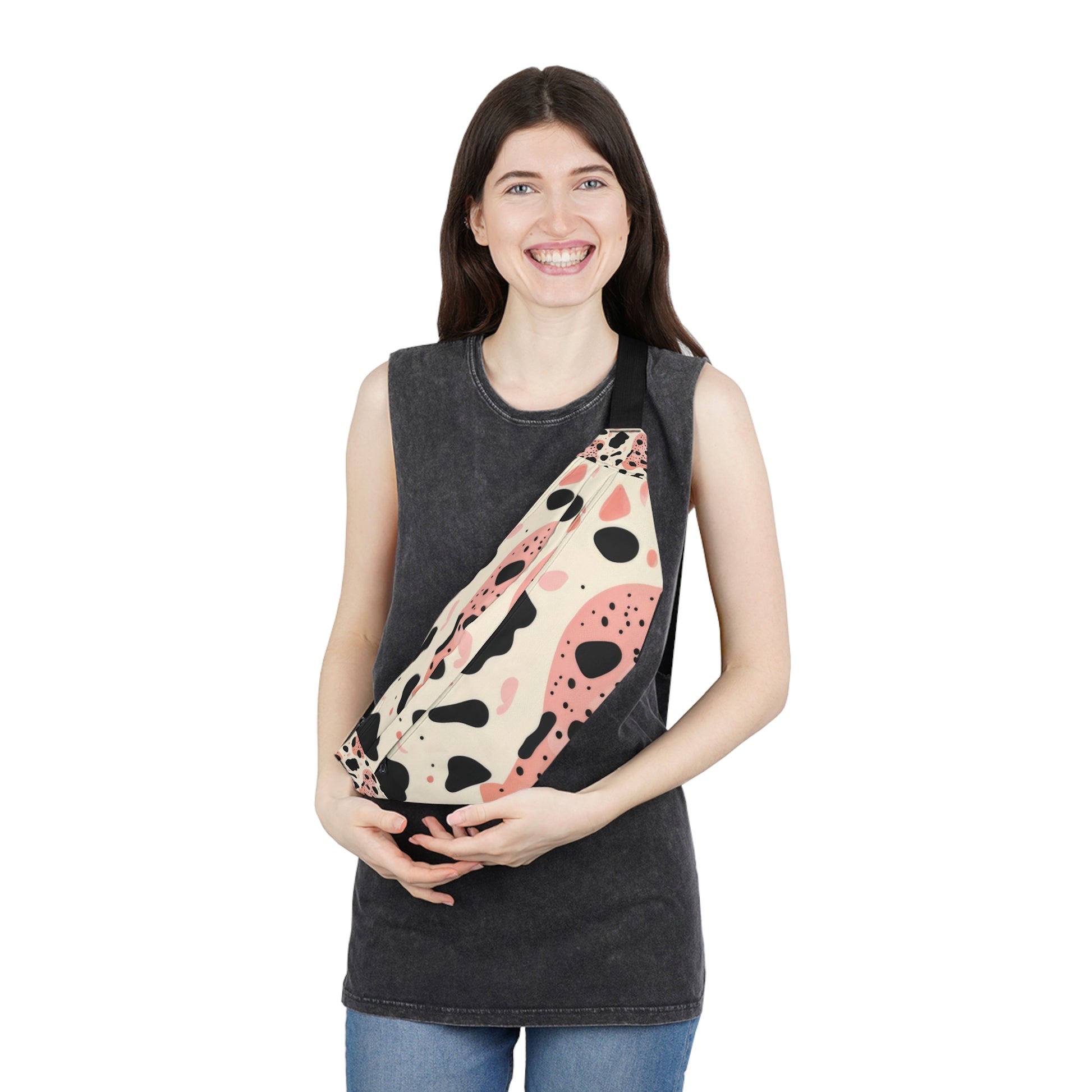 Organic Cow Print Cream and Pink Large Fanny Pack, Artsulli - Art is Long, Life is Short, Bags, , , , , , , 