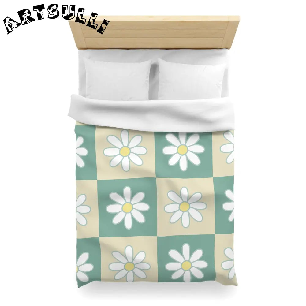 JAKKOUTTHEBXX Retro Daisy Checkerboard Green and Tan Microfiber