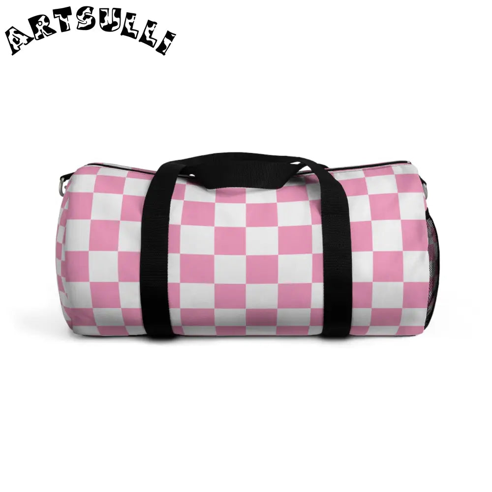 JAKKOUTTHEBXX Checkerboard Hot Pink and White Duffel Bag