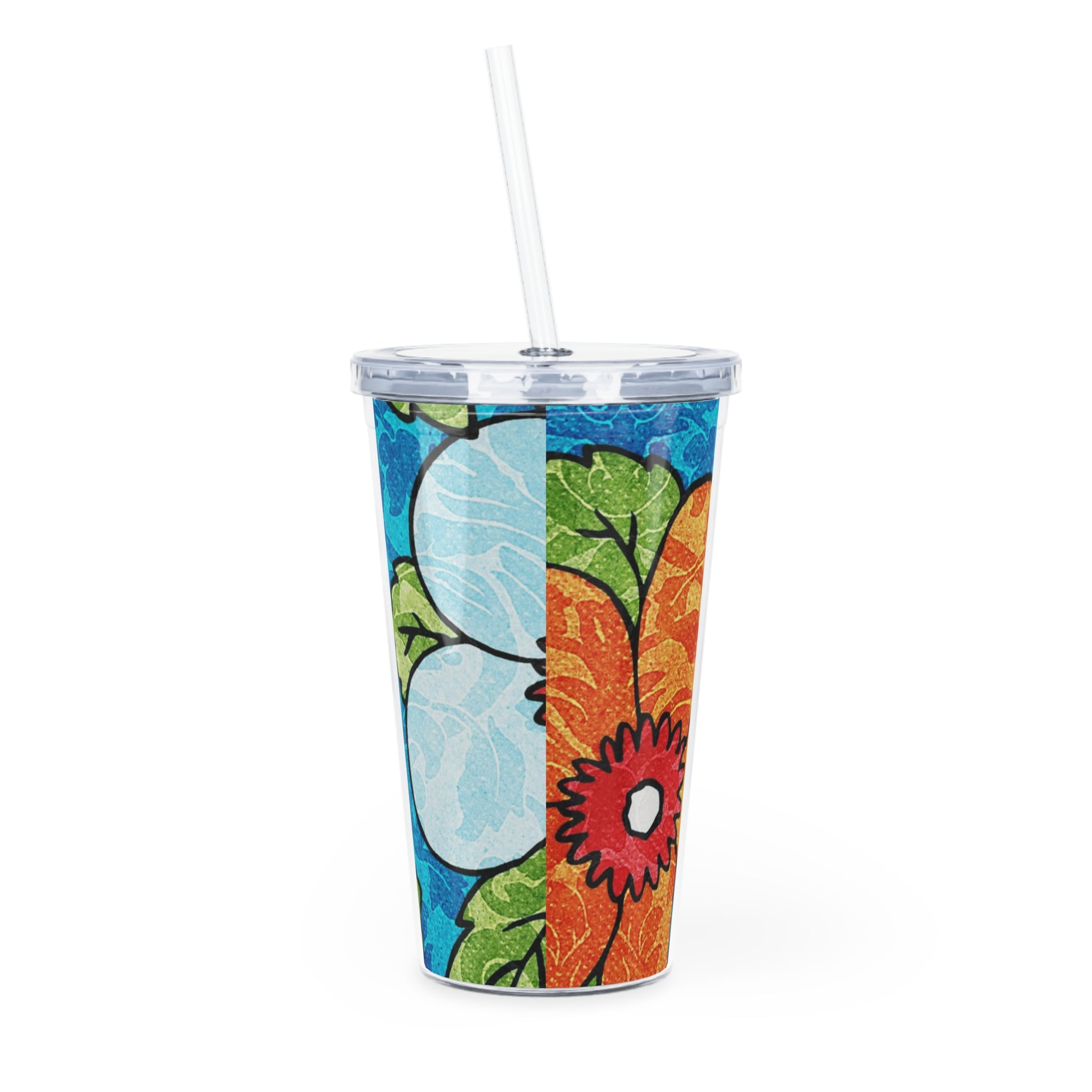 Blue Orange Groovy Plastic Tumbler with Straw, Artsulli - Art is Long, Life is Short, Mug, , , , , , , 