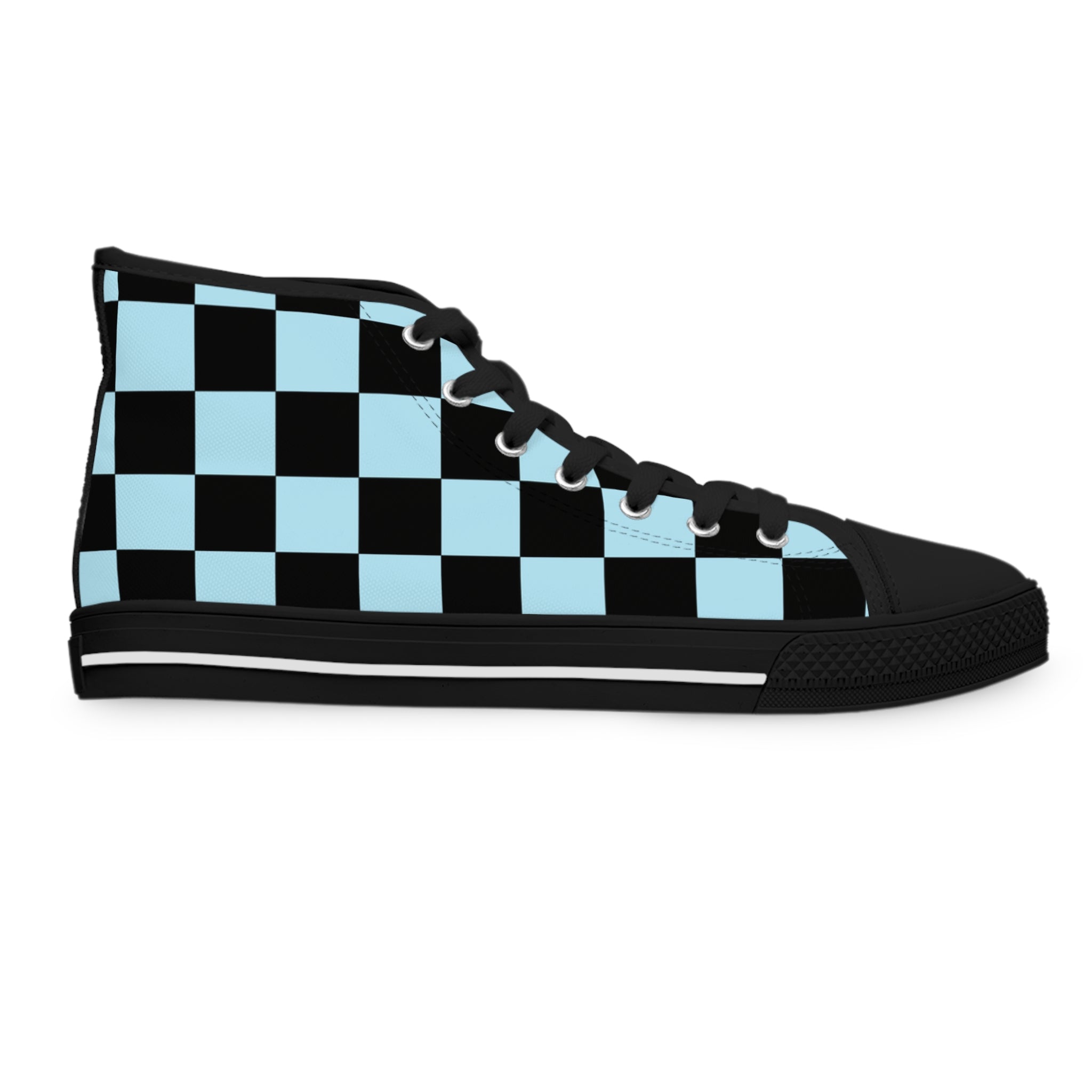 Checkerboard Black and Blue Women's High Top Sneakers, Artsulli - Art is Long, Life is Short, Shoes, , , , , , , 