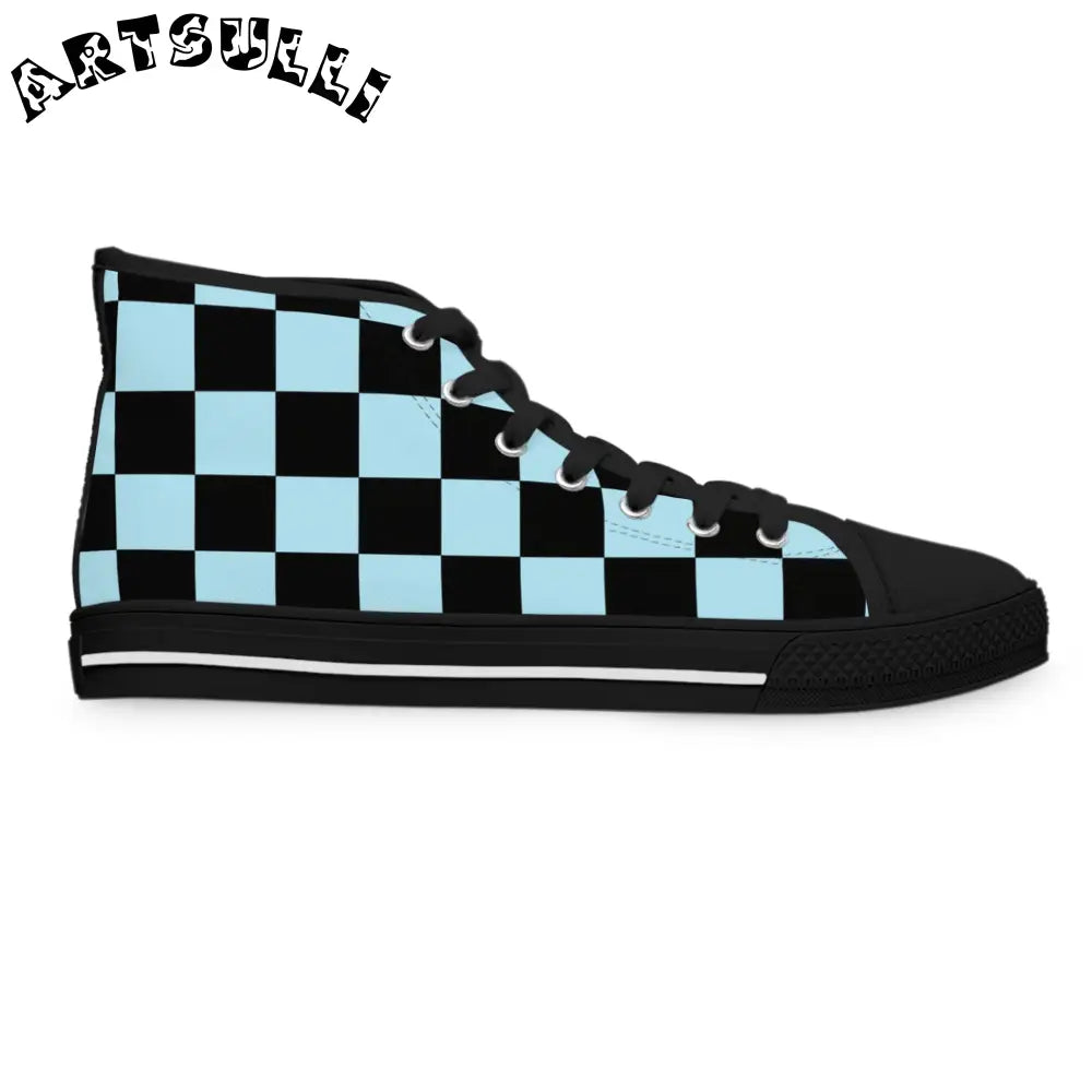 JAKKOUTTHEBXX Checkerboard Black and Blue Women’s High Top Sneakers