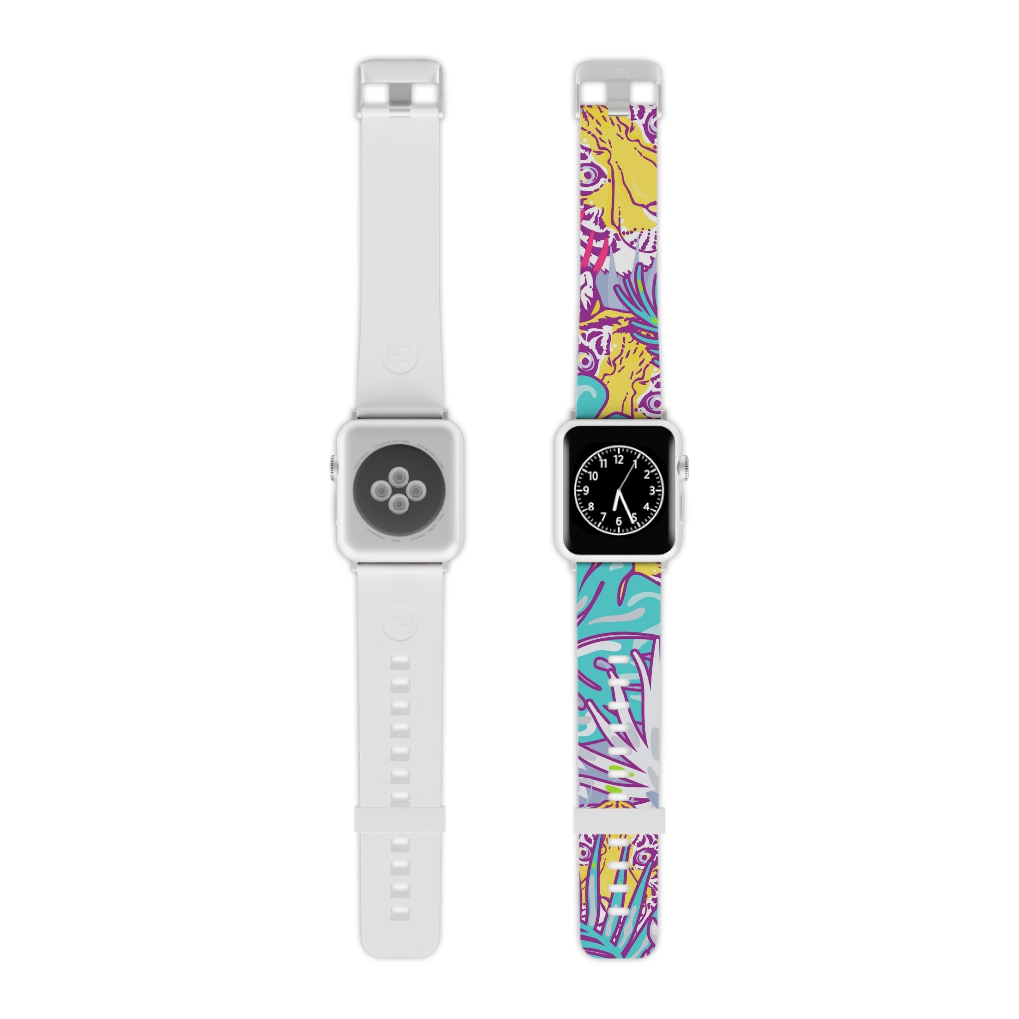 Tropical Floral Tigers Torquise and Purple Watch Band for Apple Watch, Artsulli - Art is Long, Life is Short, Accessories, Size, 7.5'' × 0.75'' / 38 - 40 mm, Color, Silver, , , 14249392428944