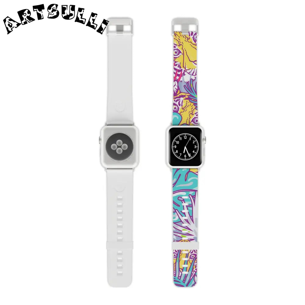 JAKKOUTTHEBXX Tropical Floral Tigers Torquise and Purple Watch Band