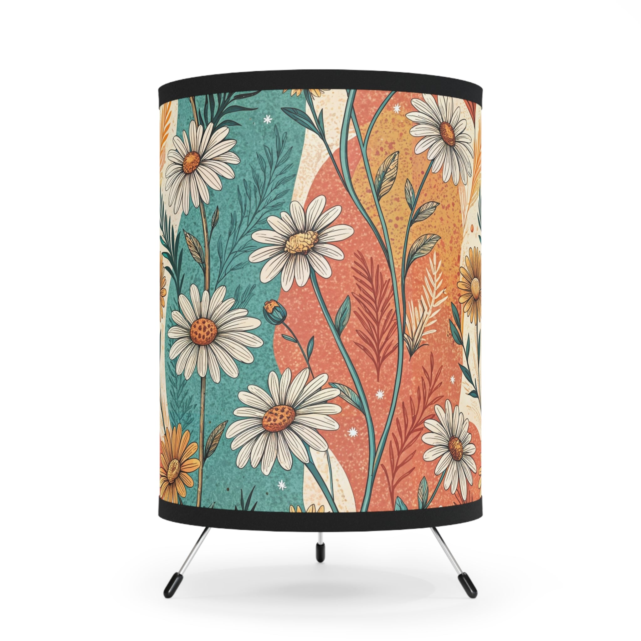 Retro Daisy Dream Tripod Lamp with High-Res Printed Shade, US\CA plug, Artsulli - Art is Long, Life is Short, Home Decor, Size, One size, Color, Black, , , 18991536003710500366