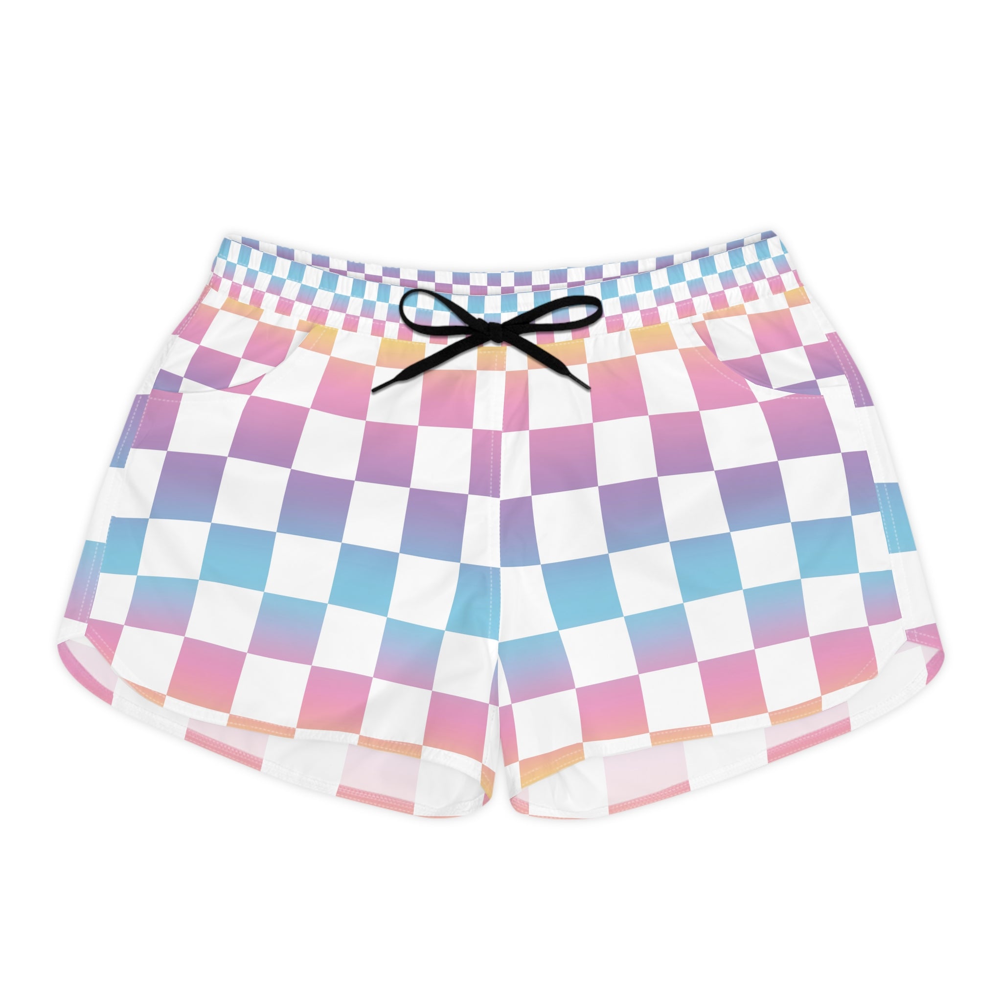 Vaporwave Check II Women's Casual Shorts (AOP), Artsulli - Art is Long, Life is Short, All Over Prints, Size, S, Color, Black drawstring, , , 12967393342383366592