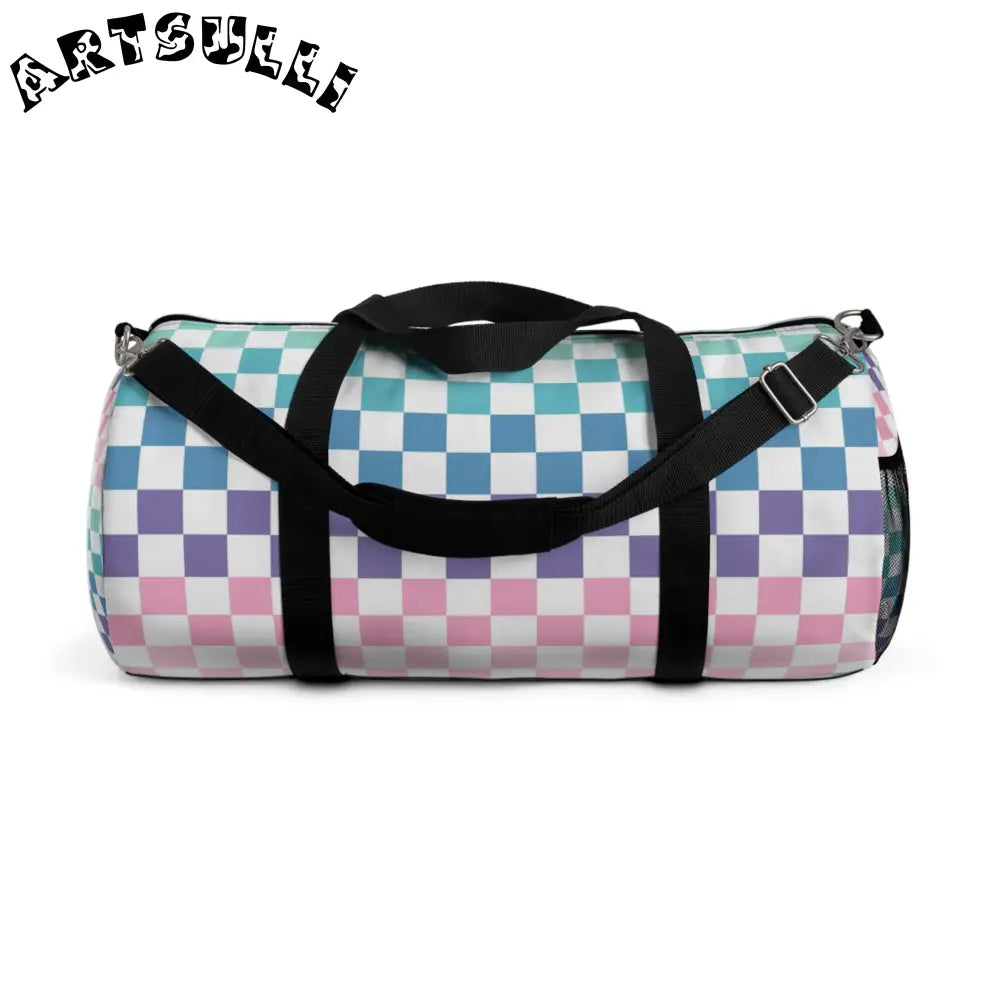 JAKKOUTTHEBXX Vaporwave Rainbow Checkerboard Multi-Color Duffel Bag