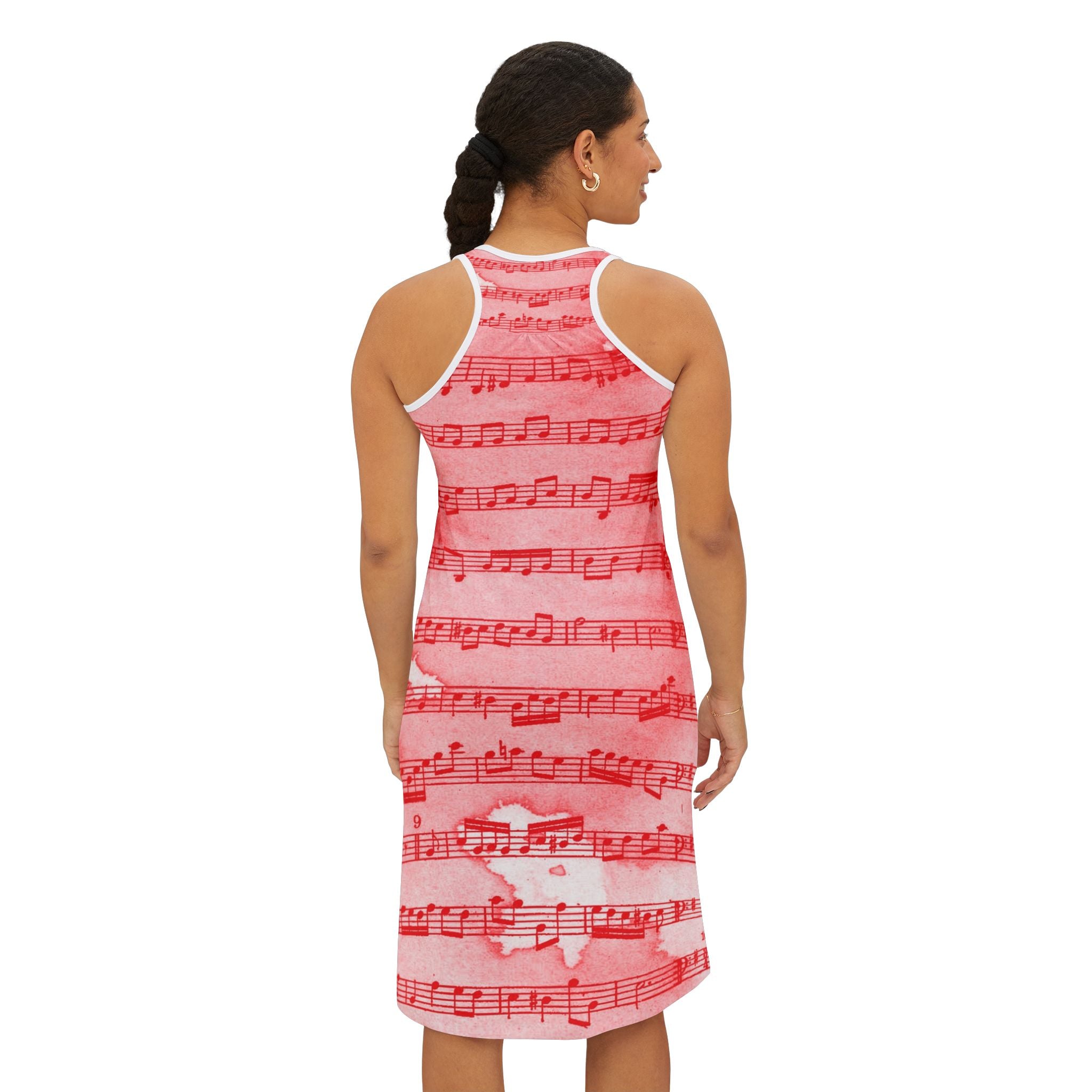 Drip Spill Type Beat Sheet Music Red Women's Racerback Dress (AOP), Artsulli - Art is Long, Life is Short, Tank Top, , , , , , , 