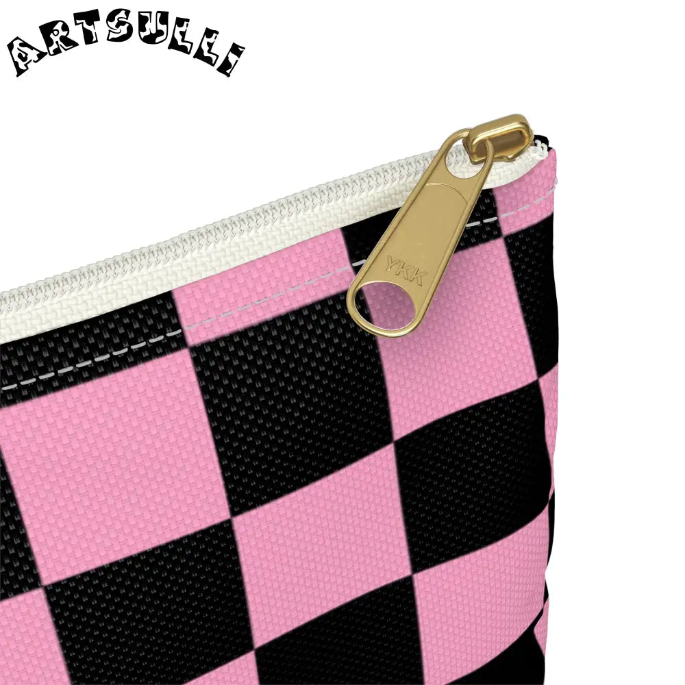 JAKKOUTTHEBXX Checkerboard Black and Pink Accessory Pouch