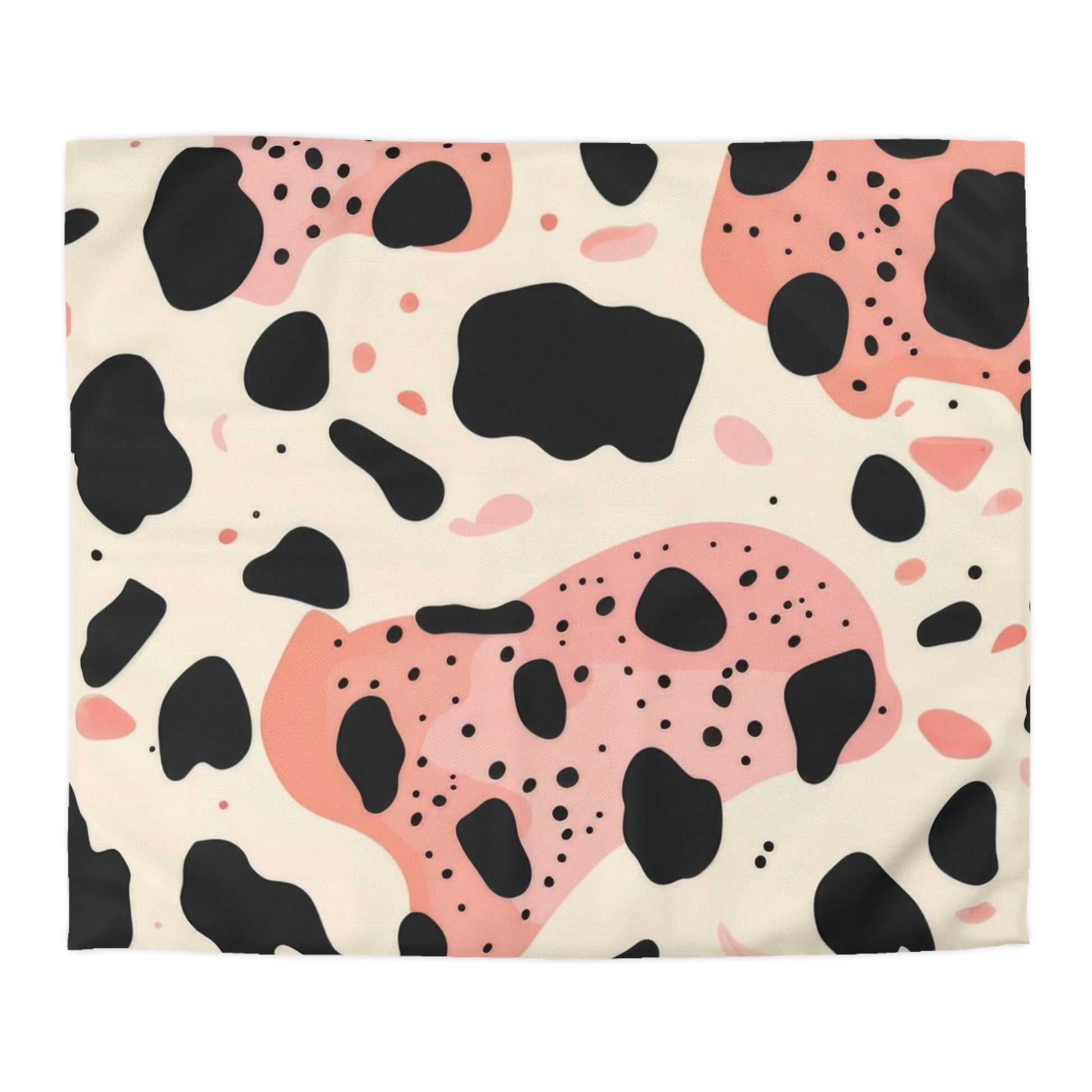 Organic Cow Print Cream and Pink Microfiber Duvet Cover, Artsulli - Art is Long, Life is Short, Home Decor, Size, King, Color, Cream, , , 85636790643004