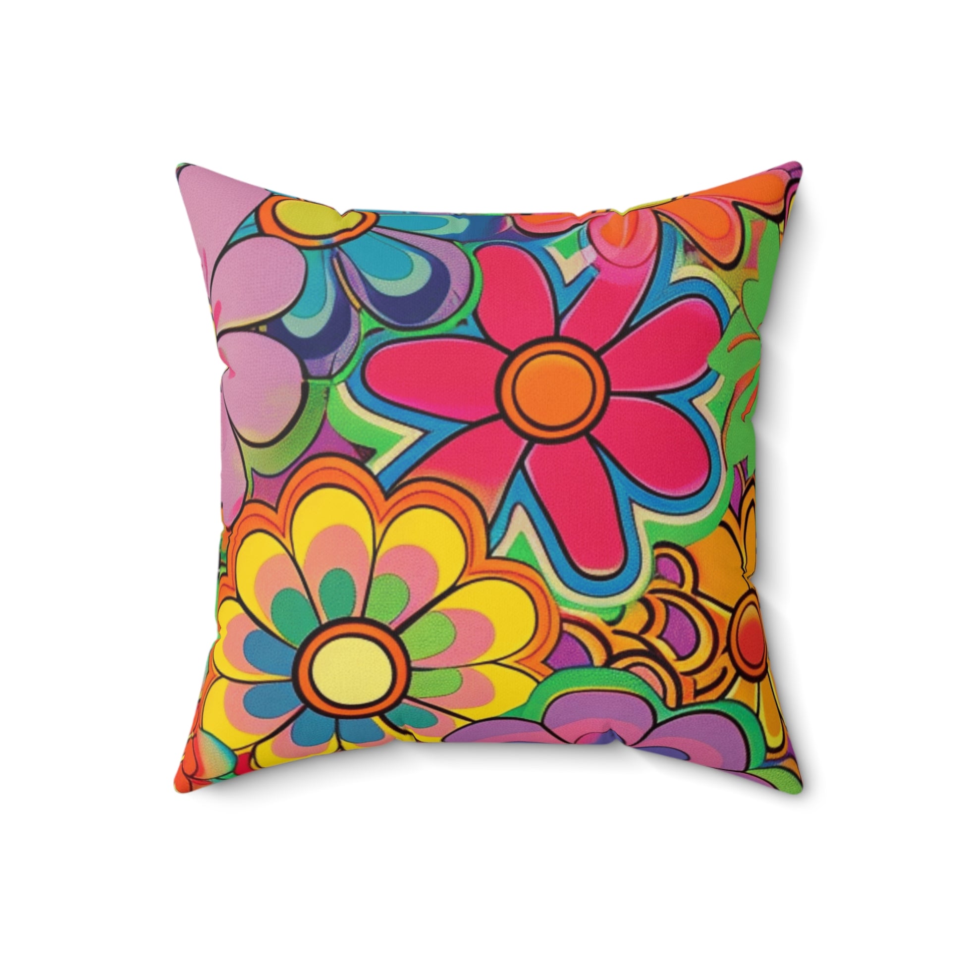 Chromatic Daisy Dream Spun Polyester Square Pillow, Artsulli - Art is Long, Life is Short, Home Decor, Size, 18" × 18", , , , , 30457561029125706795
